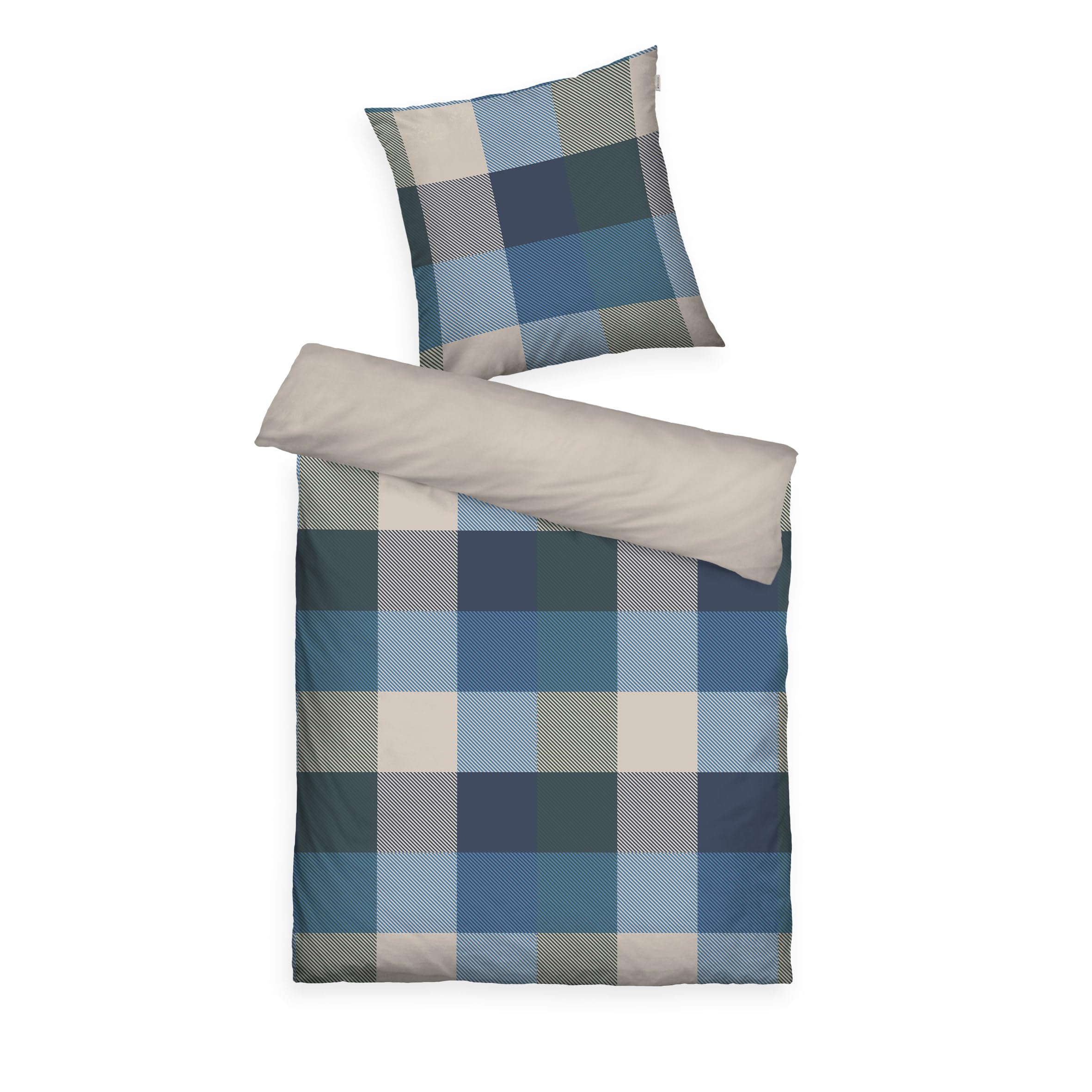 TOM TAILOR BOLD MOSAIC Flannel Bed Linen 80 x 80 cm + 135 x 200 cm, 100% Cotton/Flannel, with Reversible Motif and Coloured Brand Zip, Bold Mosaic Blue, Green (Navy & Forest)