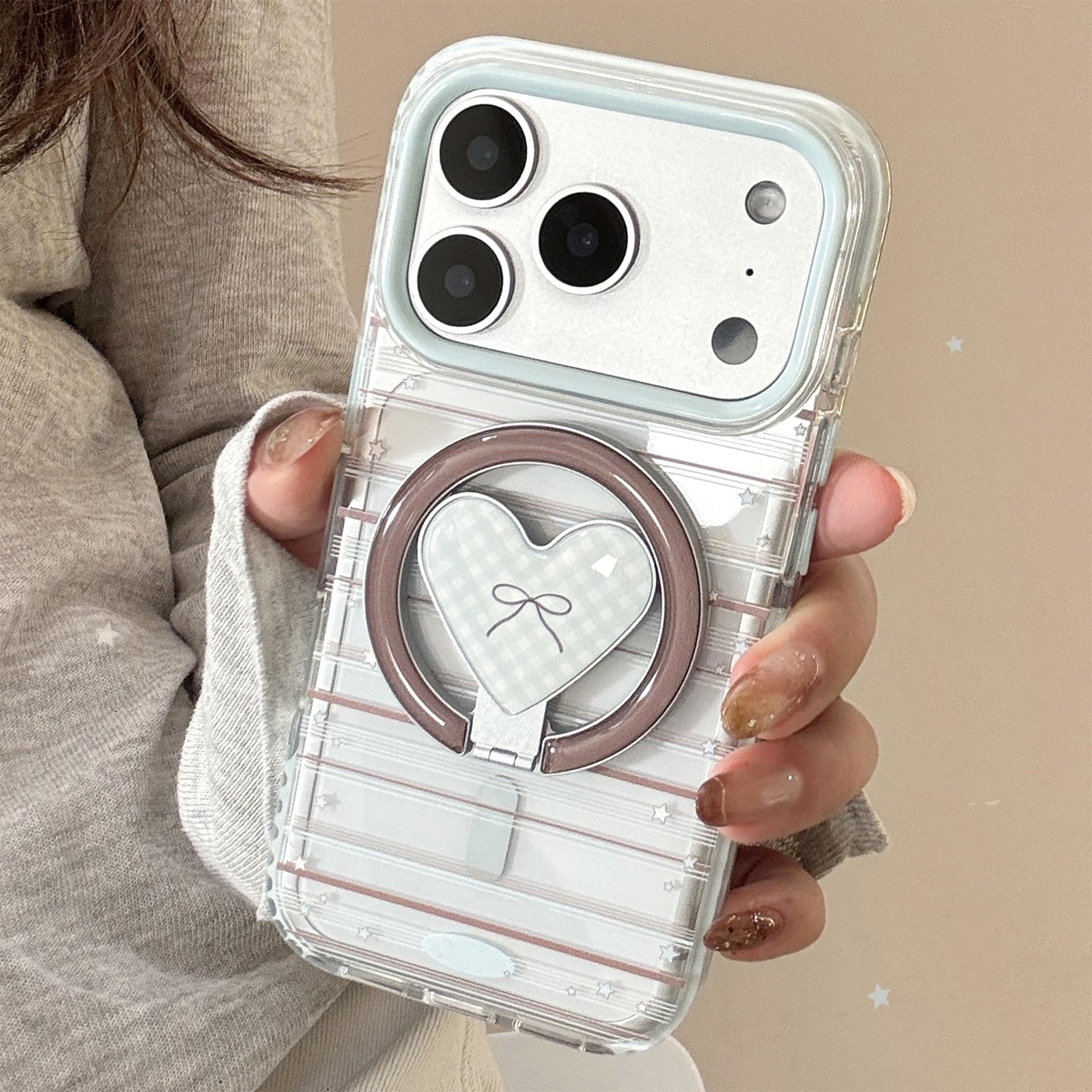 Custodia per iPhone 11 da 17 pollici con motivo a righe, stelle, cuore, fiocco, supporto magnetico e cover morbida antiurto (per iPhone 11 da 17 pollici/con supporto)