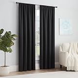 Solid Thermapanel Modern Room Darkening Rod Pocket Window Curtain for Bedroom (1 Panel), 54" x 84", Black