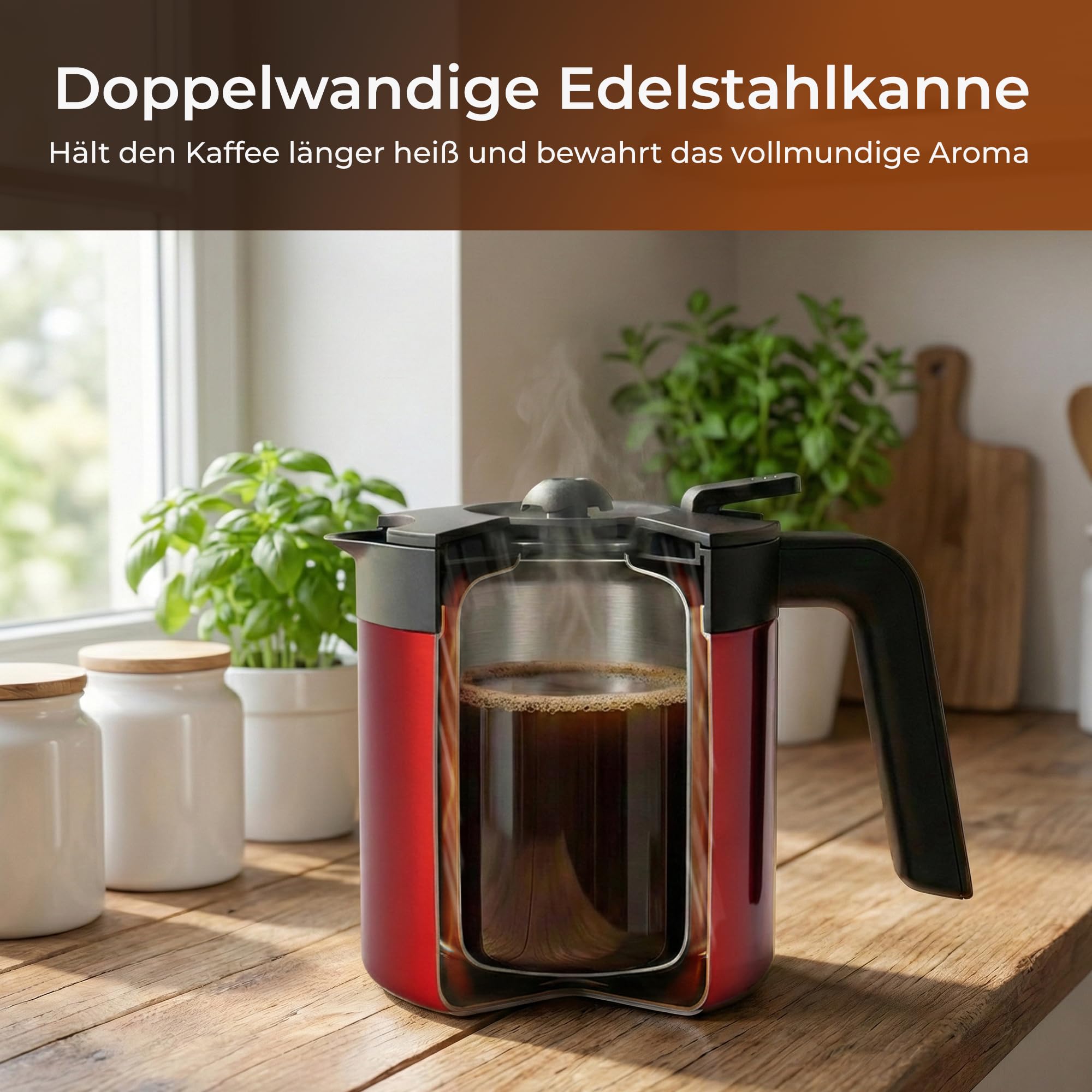 KLAMER Kaffeemaschine mit Startzeitvorwahl, morgens ist der Kaffee fertig | Die doppelwandige Thermoskanne hält den Inhalt warm, mit 1,25 L für bis zu 10 Tassen, Tropf-Stopp und herausnehmbarem Filter