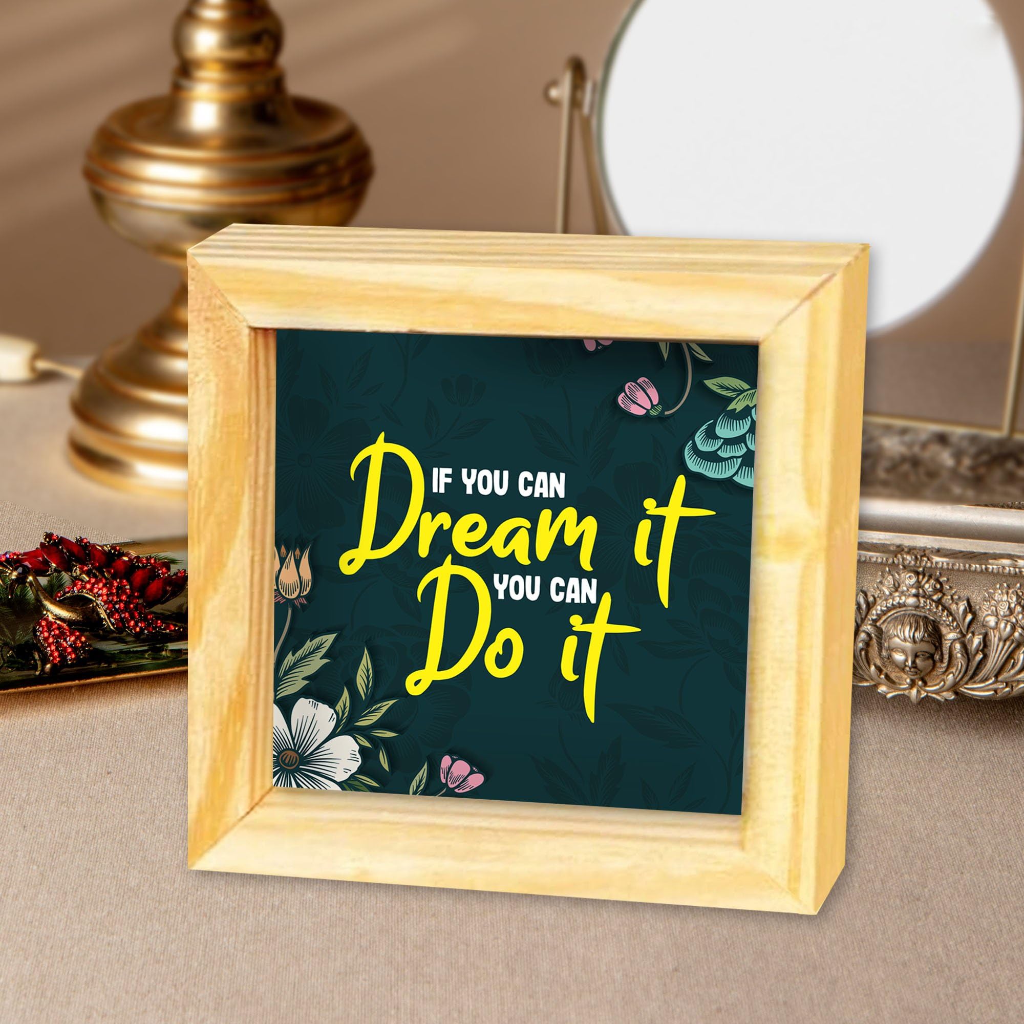 Artvibes Showpiece Idols and Figurines for Home and Office Decor Table, Desk | Wooden Stylish Quotes If You Can Dream | Livingroom | Modern Art Design | Motivational Show Piece Printed (SP_1427)