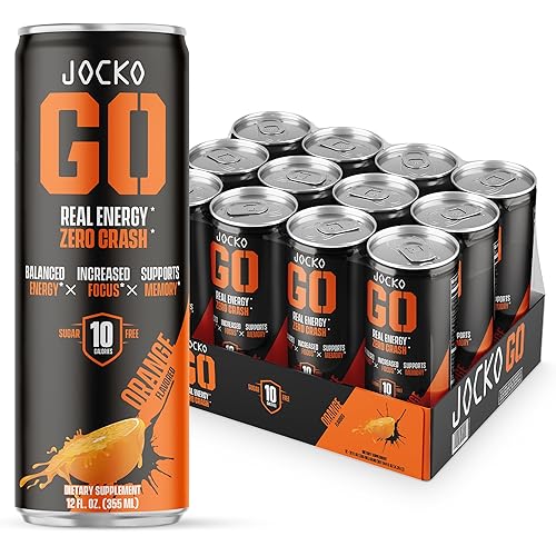 Jocko GO Energy Drink (Afterburner Orange) - Keto, Vitamin B12, Vitamin B6, Electrolytes, L Theanine, Magnesium- Energy Boost, Sugar Free Nootropic Monk Fruit Blend - 12 Pack