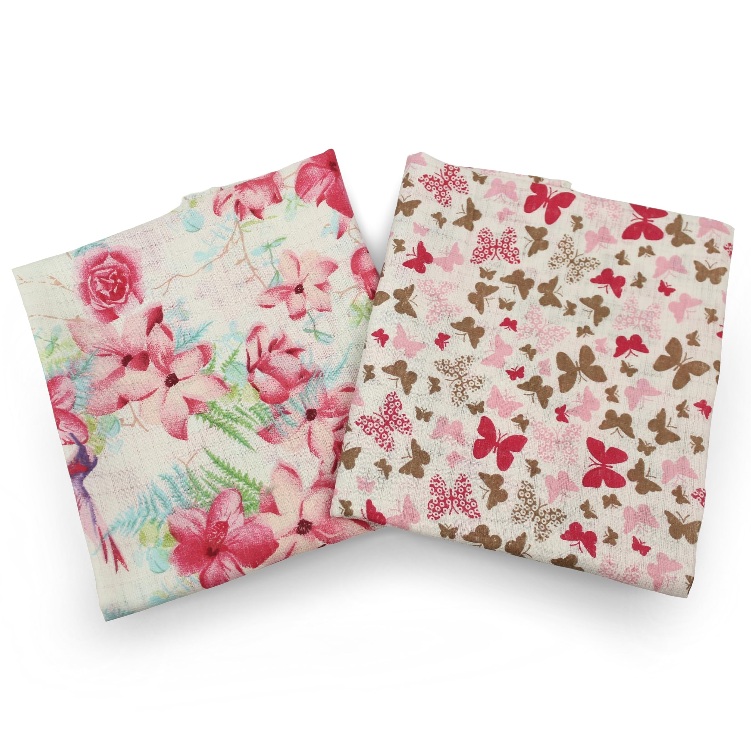 Lolaland Extra Large 2-Pack Muslin Squares for Baby or Toddler Super Absorbant with Colourdul Flowers and Butterflies Pattern, 70x80cm