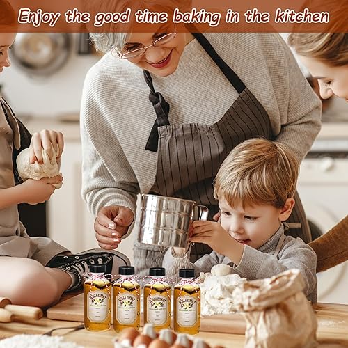 Miniatura 5 de Uiifan 8 botellas redondas de extracto de vainilla de 4 onzas con tapas, botella de vidrio y 8 etiquetas de extracto de vainilla para regalo de
