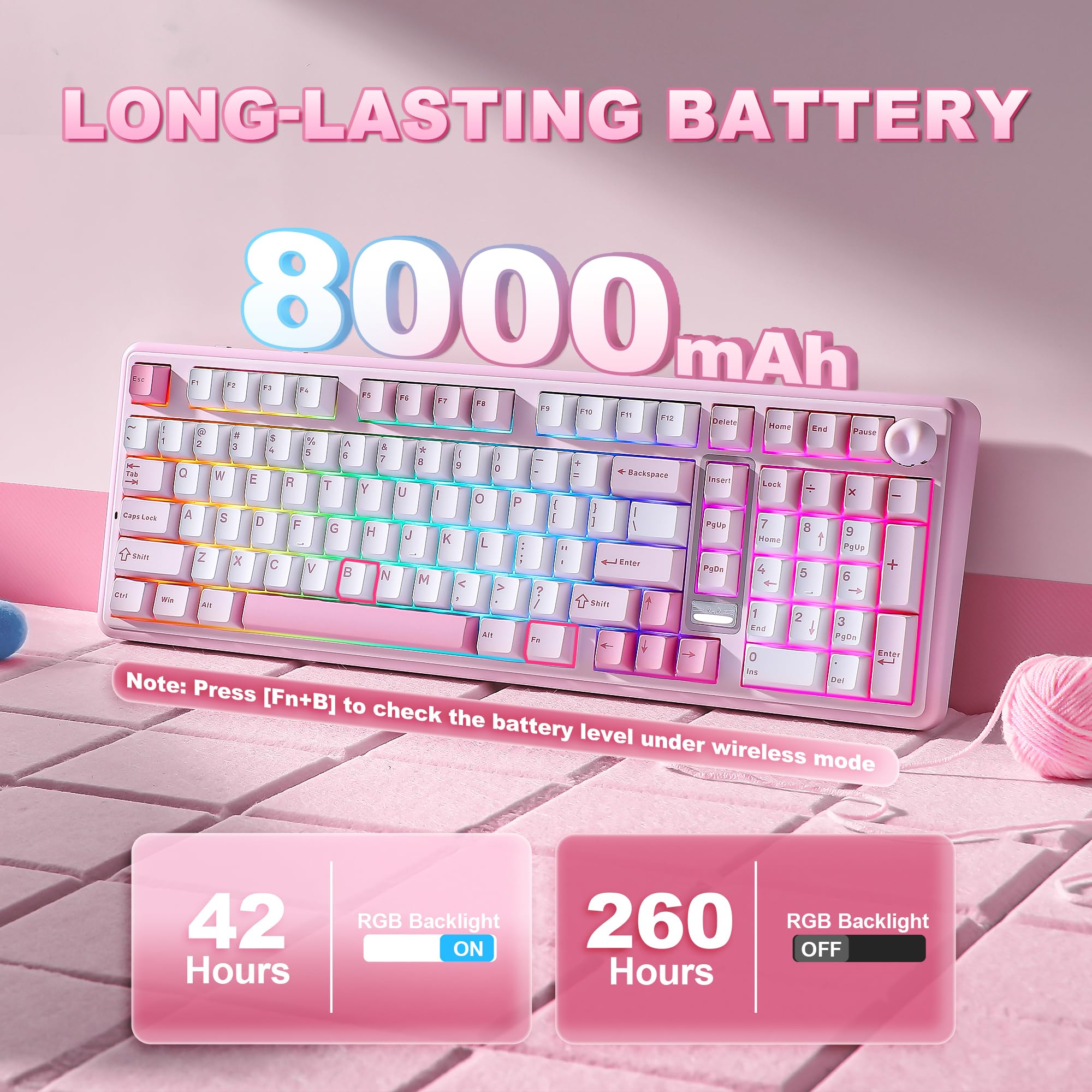 YUNZII B98 PRO QMK/VIA Gaming-Tastatur, 96% Kabellose Mechanische Tastatur mit Nummernblock Niedlichem Katzenknopf, BT/2,4 G/USB-C, Hot-Swap Tastatur Individuelle (Rosa, Milk V2 Linear Switch)