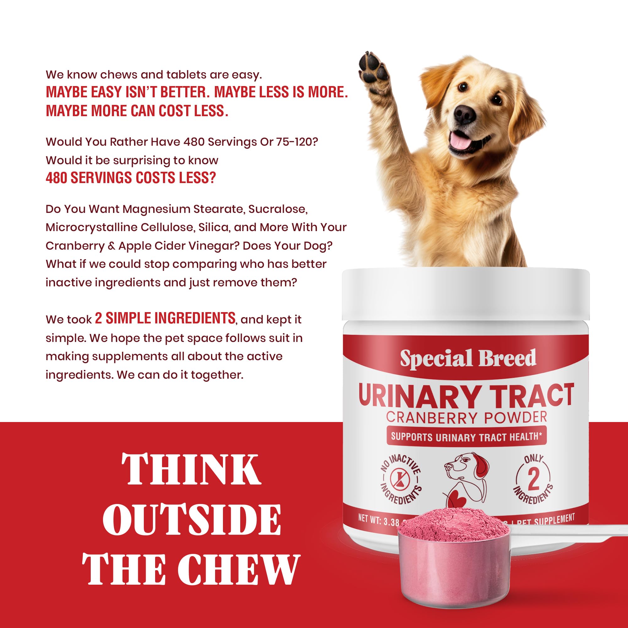 UTI & Urinary Tract Treatment for Dogs – Cranberry Powder for Bladder and Kidney Health – Helps Frequent Urination and Incontinence – Natural Dog UTI Support Supplement – Made in USA — Amazon image 4