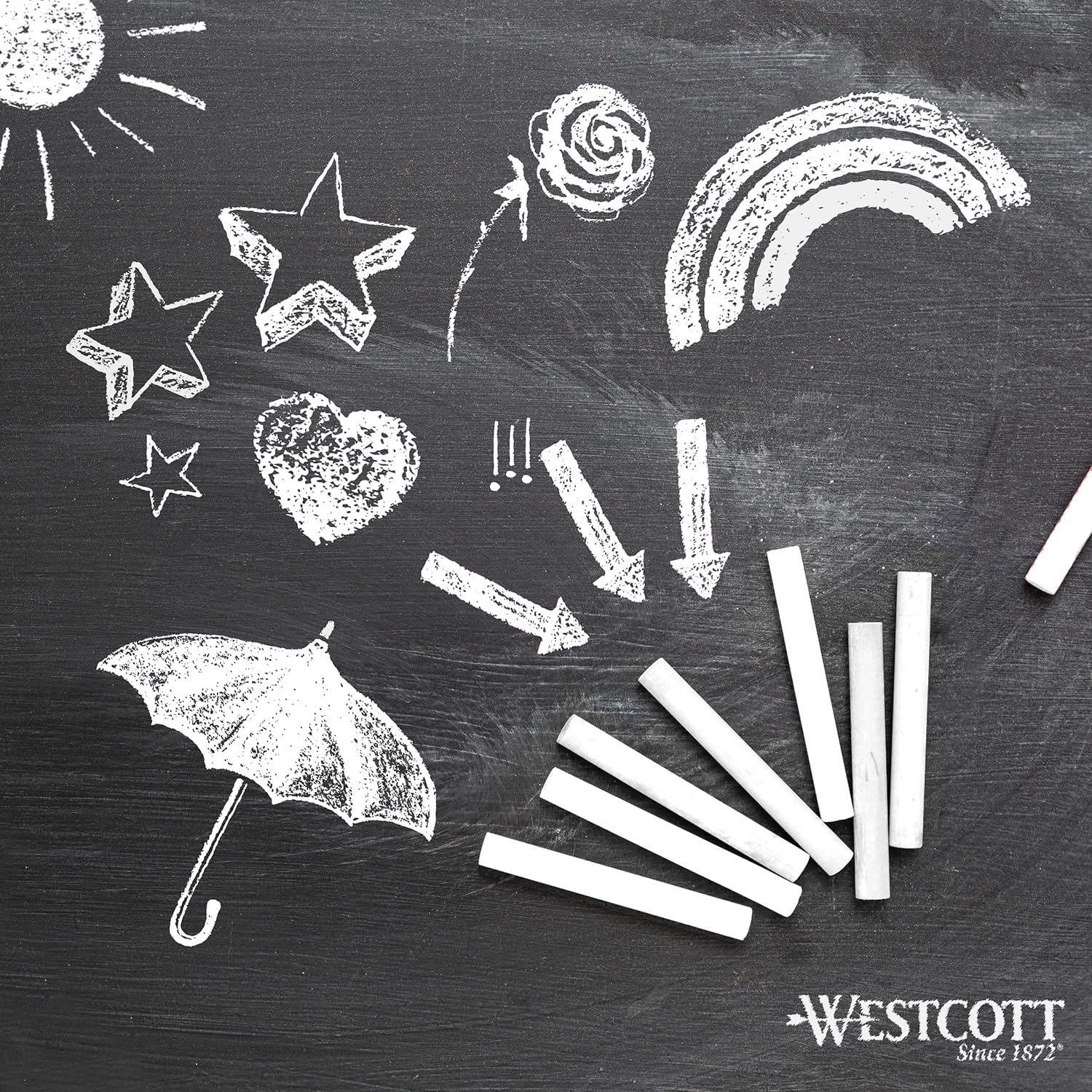 Westcott White Chalk Pack of 100 | Low Dust & Easy to Wipe Clean | 1.2 cm Diameter & 8.5 cm Long Chalk Pens | E-744986 00