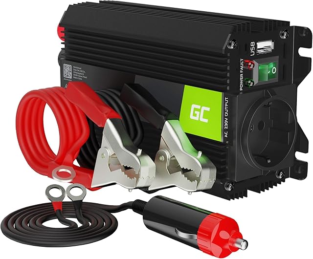 Green Cell PRO 300W/600W 12V do 230V Volt Przetwornica Inwerter napięcia samochodowa Falownik solarny Konwerter prądu przemiennego modyfikowana sinusoida Przetwornik DC AC z wtyczką do zapalniczki