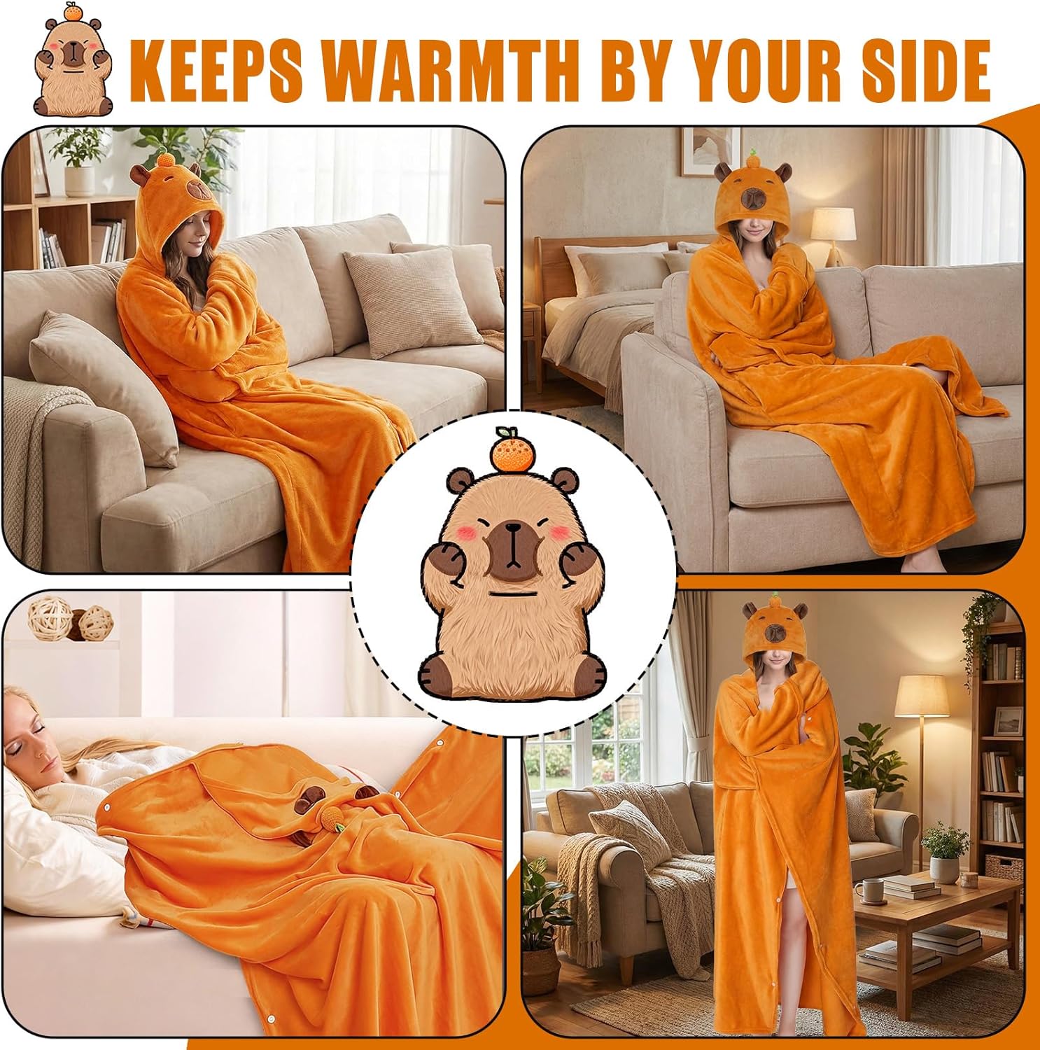 Wearable Hooded Blanket for Women, Soft Snuggle Wrap Cape Throw, Fleece & Sherpa Hoodie - Image 3