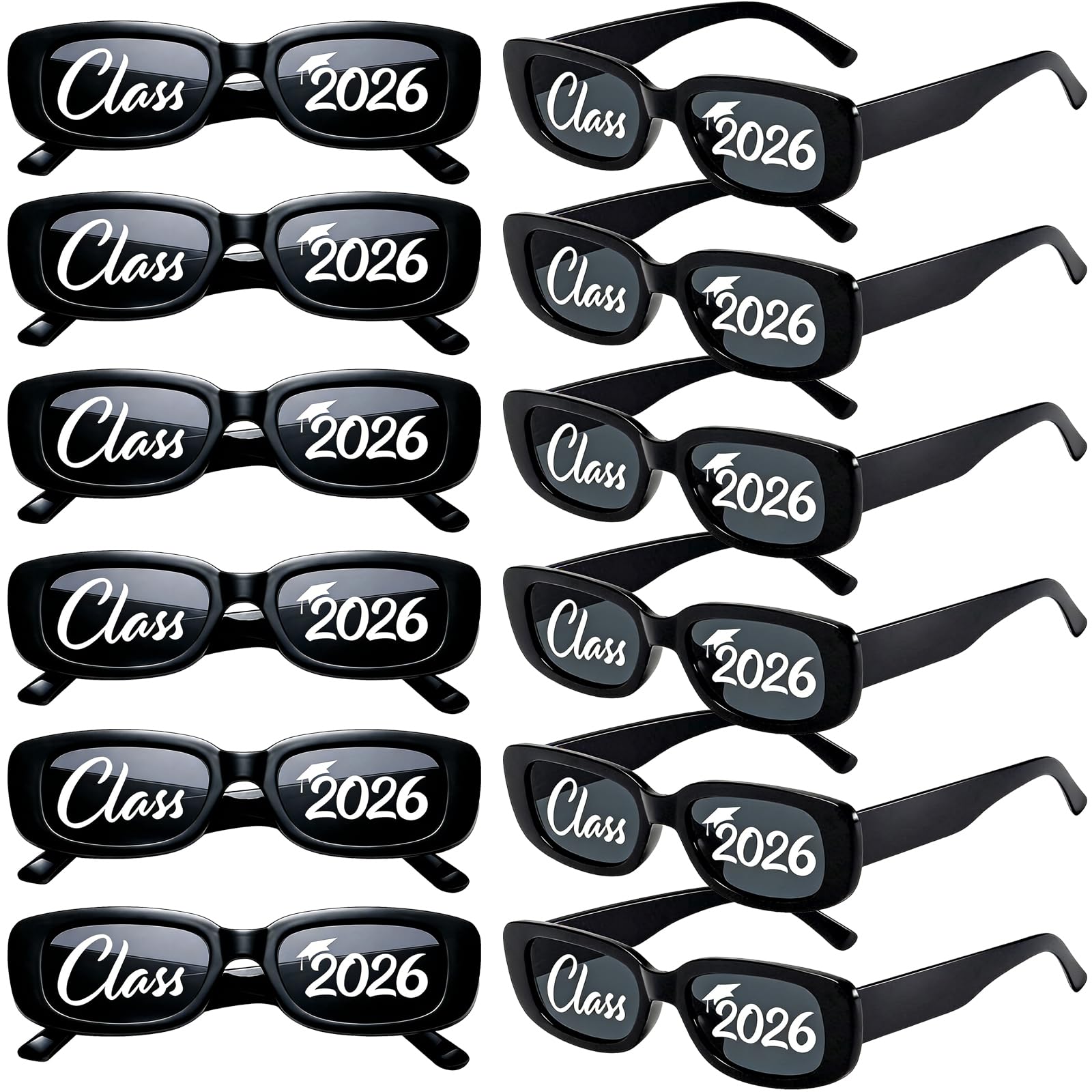 Benwanfee 12 Pcs 2026 Graduation Glasses Class of 2026 Sunglasses Black Plastic Eyeglasses for Graduation Eyewear Party Supplies Photobooth Props