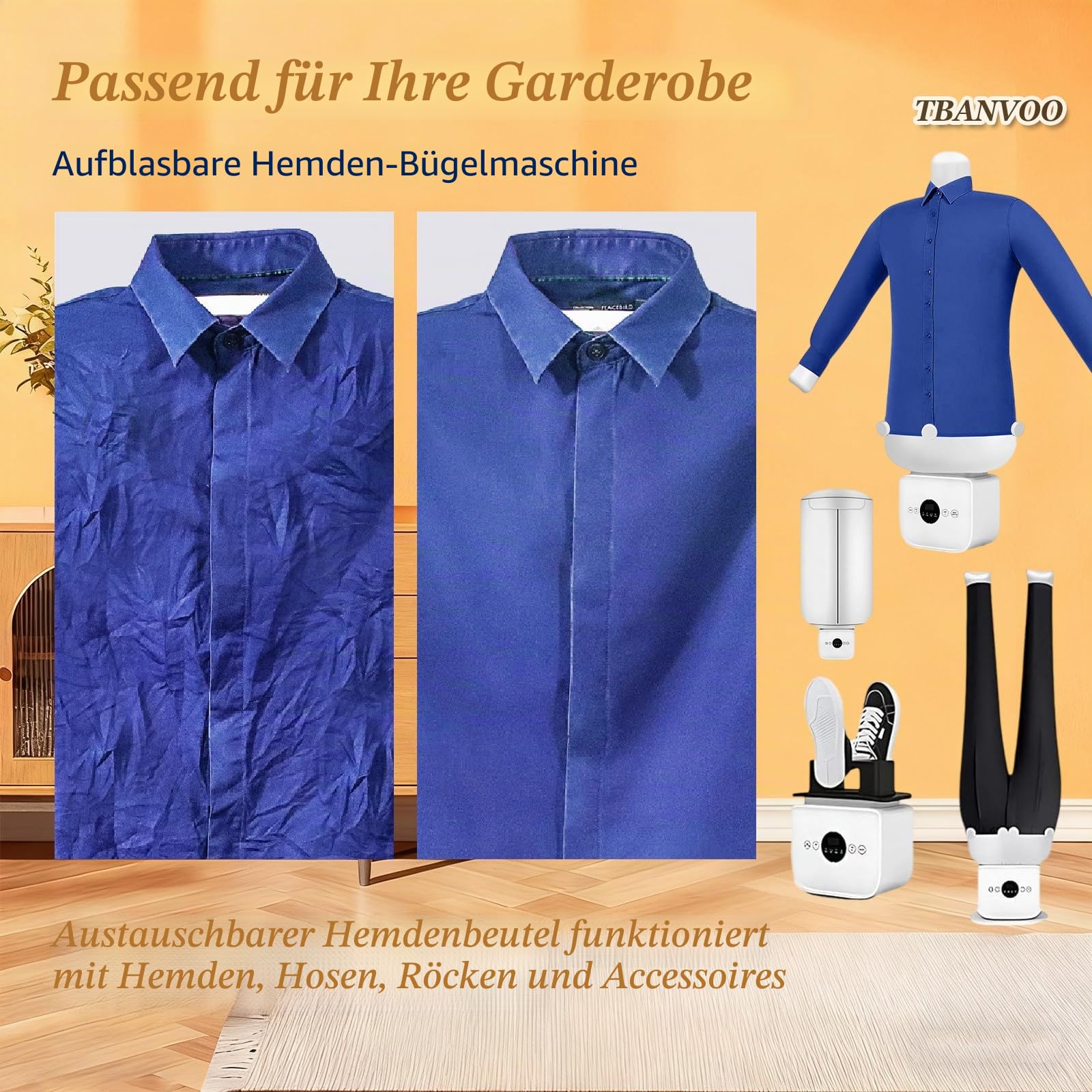 Bügelpuppe, Hemdenbügler & Bügelmaschine für Hemden, Blusen, T-Shirts, Hosen, Automatische Bügelmaschine mit Bügel- & Trockenfunktionen, Effiziente Bügelhilfe