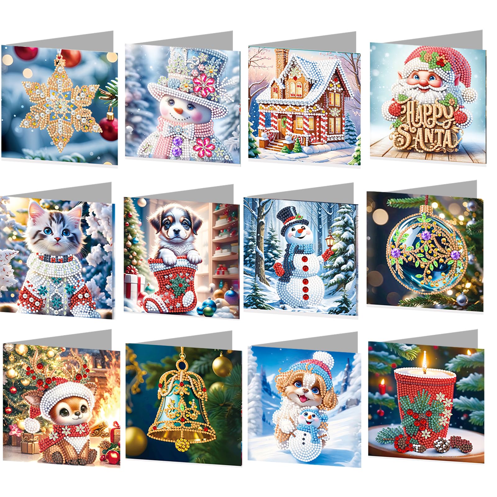 POETRYDRAW 12Pcs Winter Animals DIY Diamond Art Greeting Card Set with Envelopes & Tools – Creative Birthday & Thanksgiving Cards