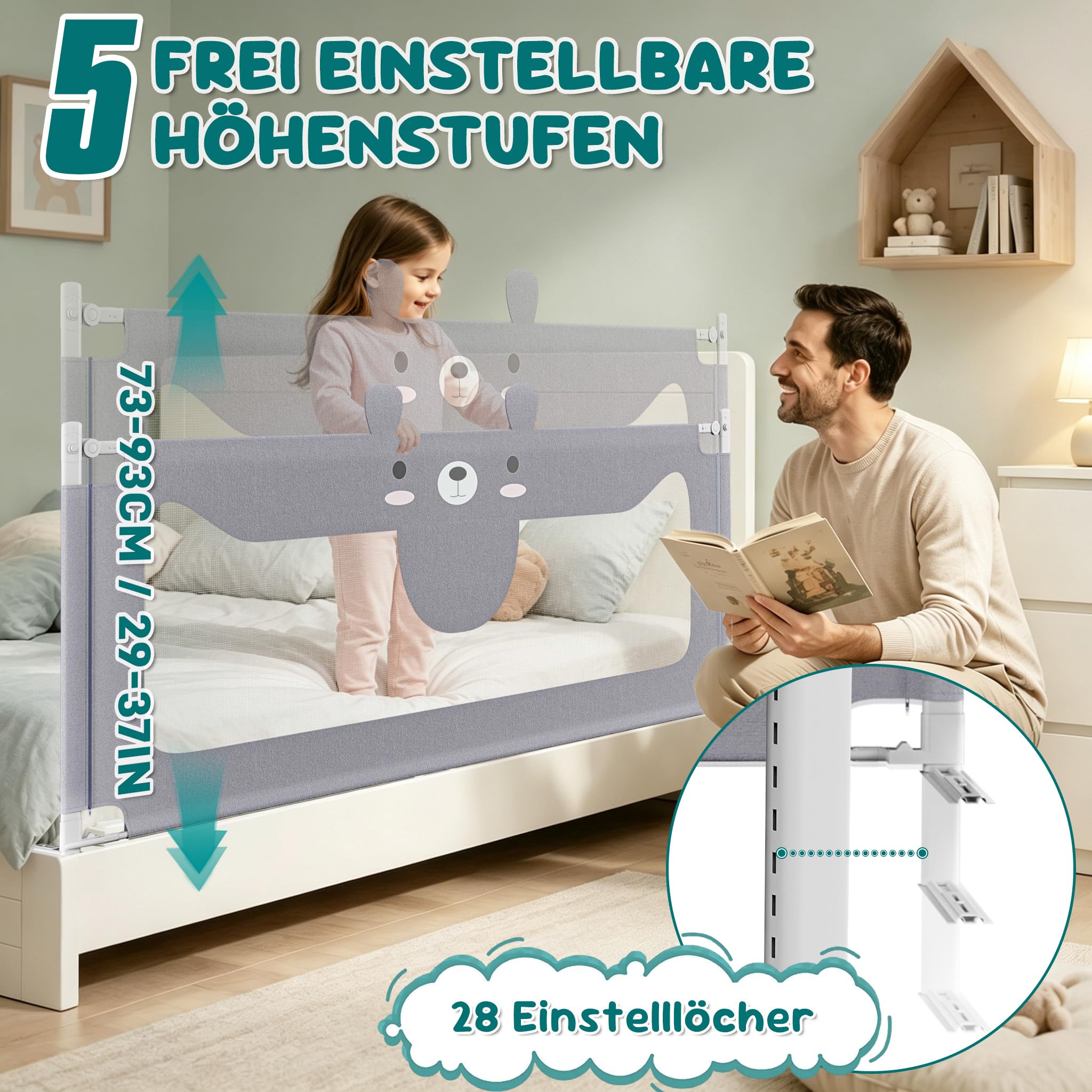 LARS360 Barrière de lit pour enfant - Réglable en hauteur - 180 cm