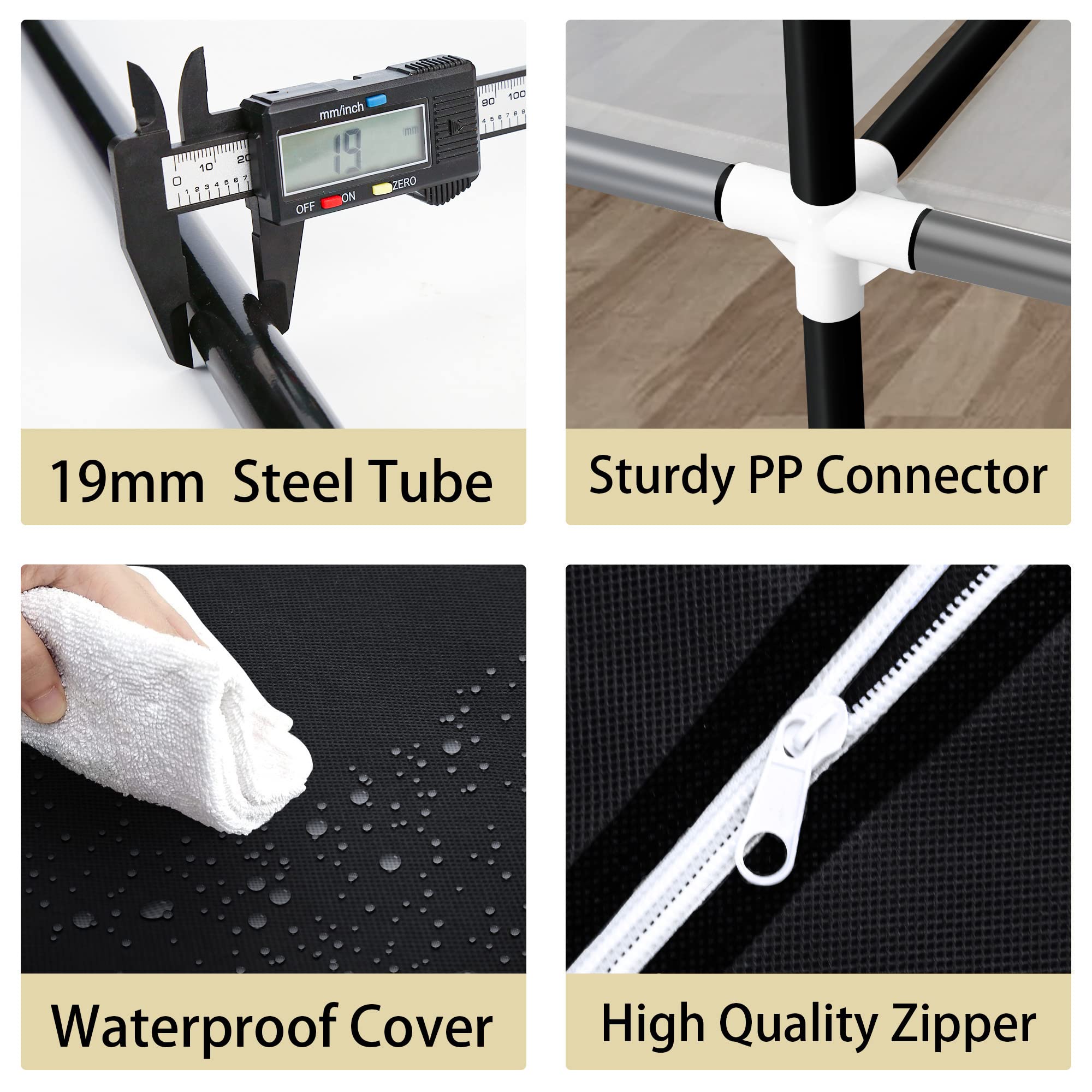 Portable Closet, LOKEME 61-Inch Portable Wardrobe with 3 Hanging Rods and 6 Storage Shelves, Non-Woven Fabric, Stable and Easy Assembly Black Portable Closets for Hanging Clothes with Side Pockets