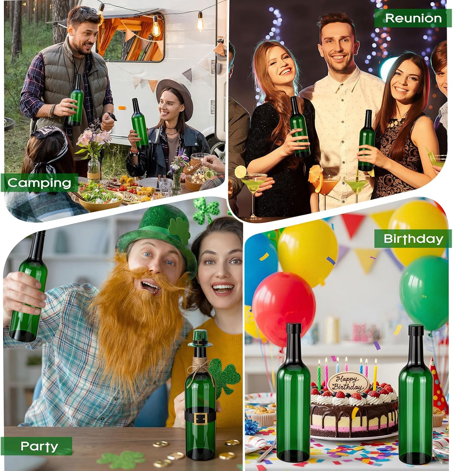 20 Pack 750 ml Green Empty Wine Bottles with Caps Bulk Plastic Champagne Wine Bottle Bordeaux-style Long Neck Liquor Coquito Bottles with Screw and Seals for Drinking