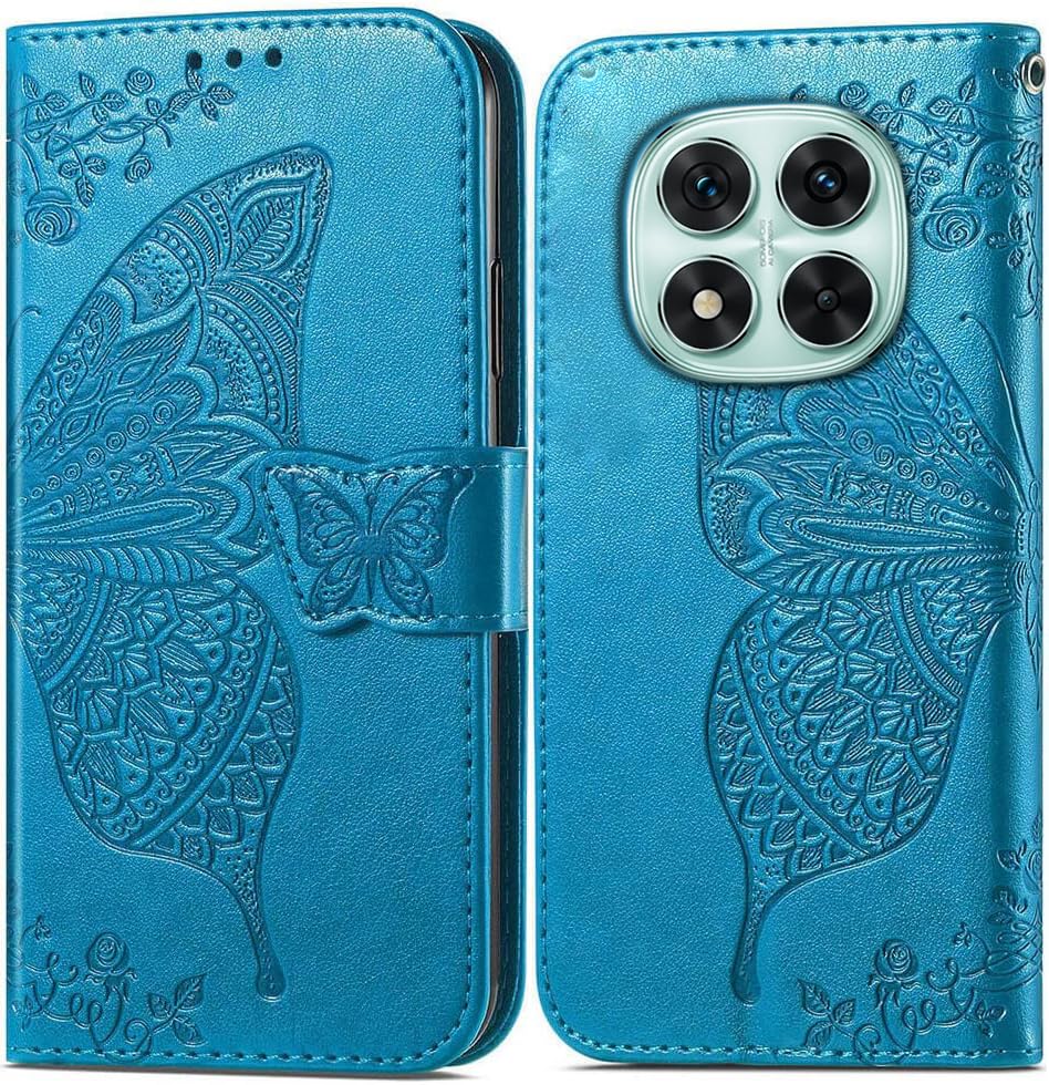 Image of ClickCase Butterfly Series for Redmi Note 15 Pro 5G Leather Embossing Wallet Flip Case Kick Stand Magnetic Closure Flip Cover for Redmi Note 15 Pro 5G (Sky Blue)