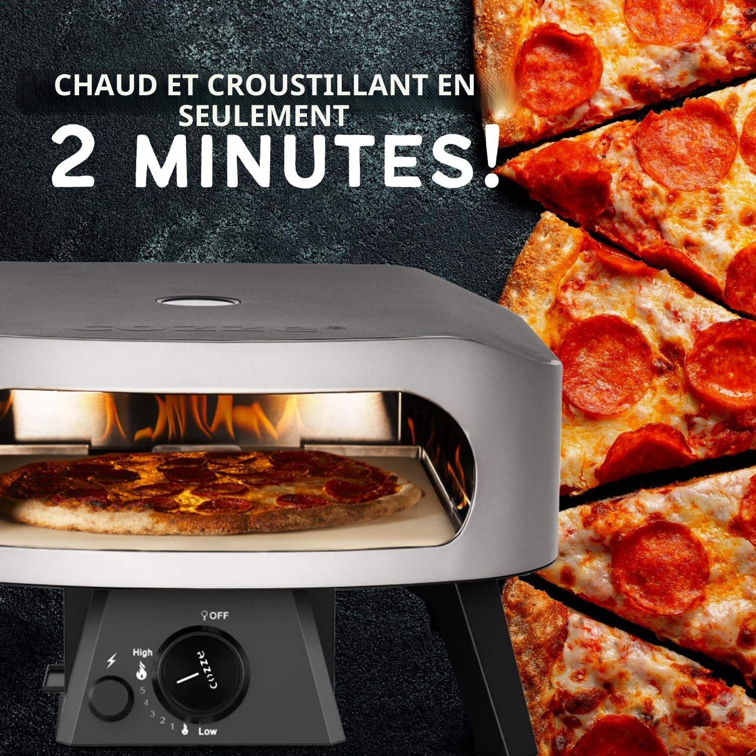 Cozze® 13" Four à Pizza CLASSIC | Gaz 30 mbar | Pierre en cordiérite incluse | Allumage automatique | Thermomètre intégré | Acier inoxydable | Cuisson rapide 2 min, Noir