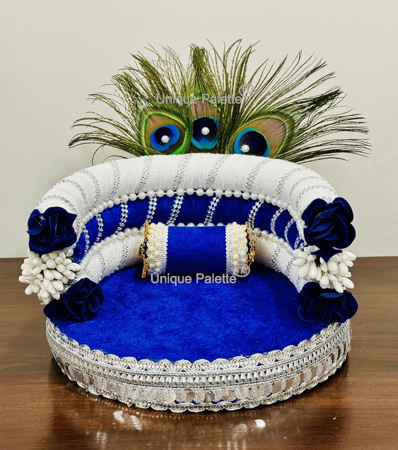 Krishna Ji Bed in Blue Color, 6x6 inches, Modern Style, Wooden, Varnished, Platform Bed, Perfect for Home or Pooja Room-image-29