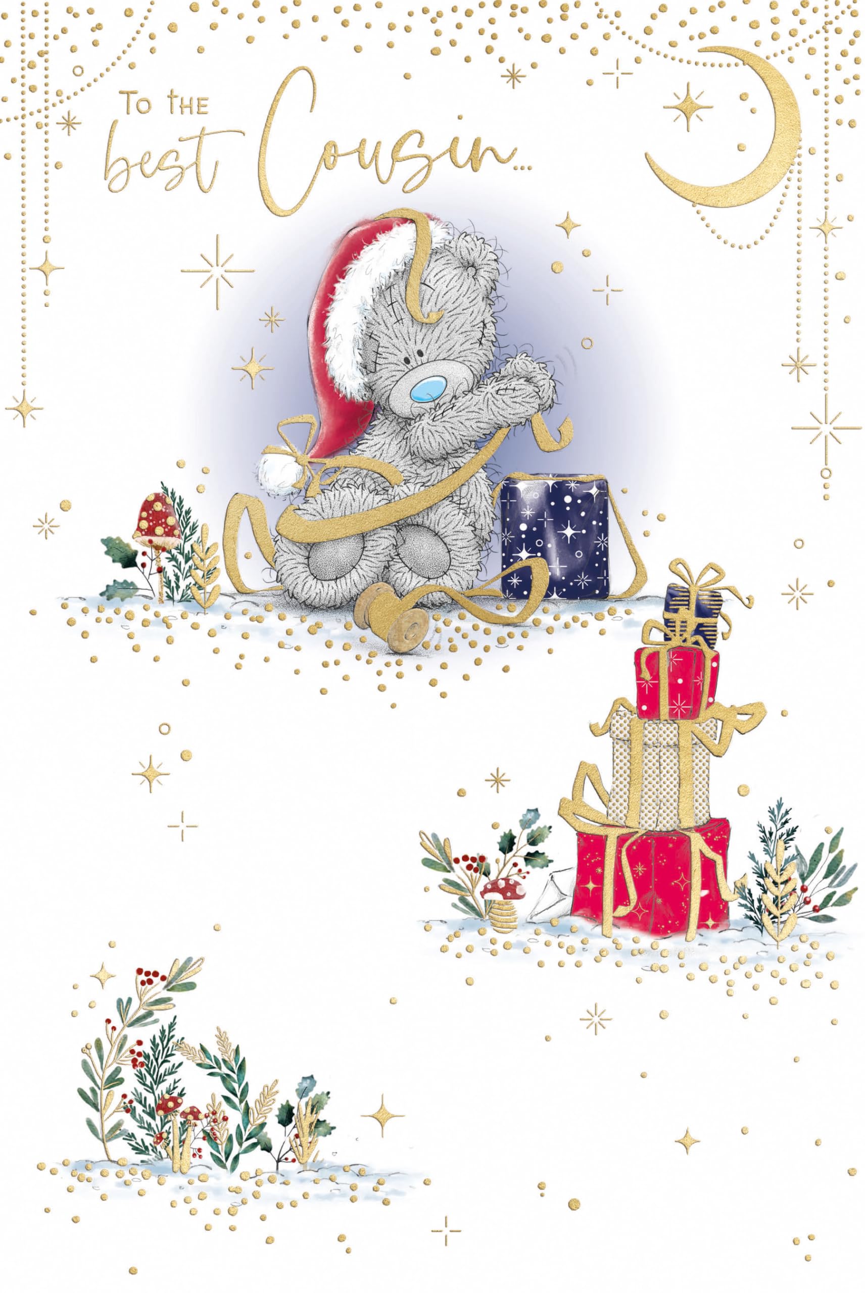 Me To You Tatty Teddy To The Best Cousin Christmas Card, Tatty Teddy Wrapping Gifts 6x9ins - Official Collection
