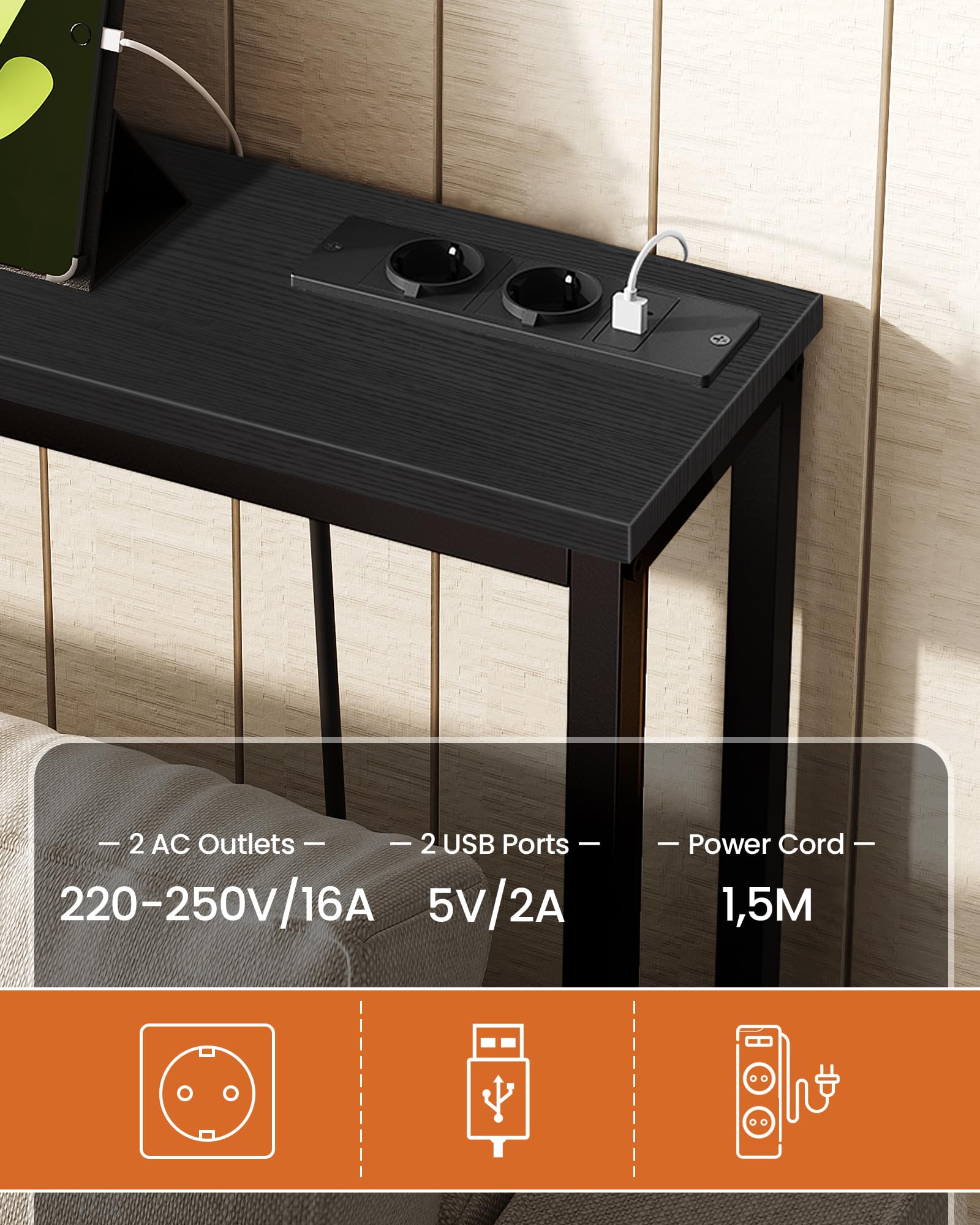 CHOEZON Compacte bijzettafel, salontafel met laadstation, nachtkastje met 2 houten platen en 1 metalen rek, voor kleine ruimtes, woonkamer, vintage bruin en zwart DTBZ05CBF CHOEZON Compacte bijzettafel, salontafel met laadstation, nachtkastje met 2 houten platen en 1 metalen rek, voor kleine ruimtes, woonkamer, vintage bruin en zwart DTBZ05CBF