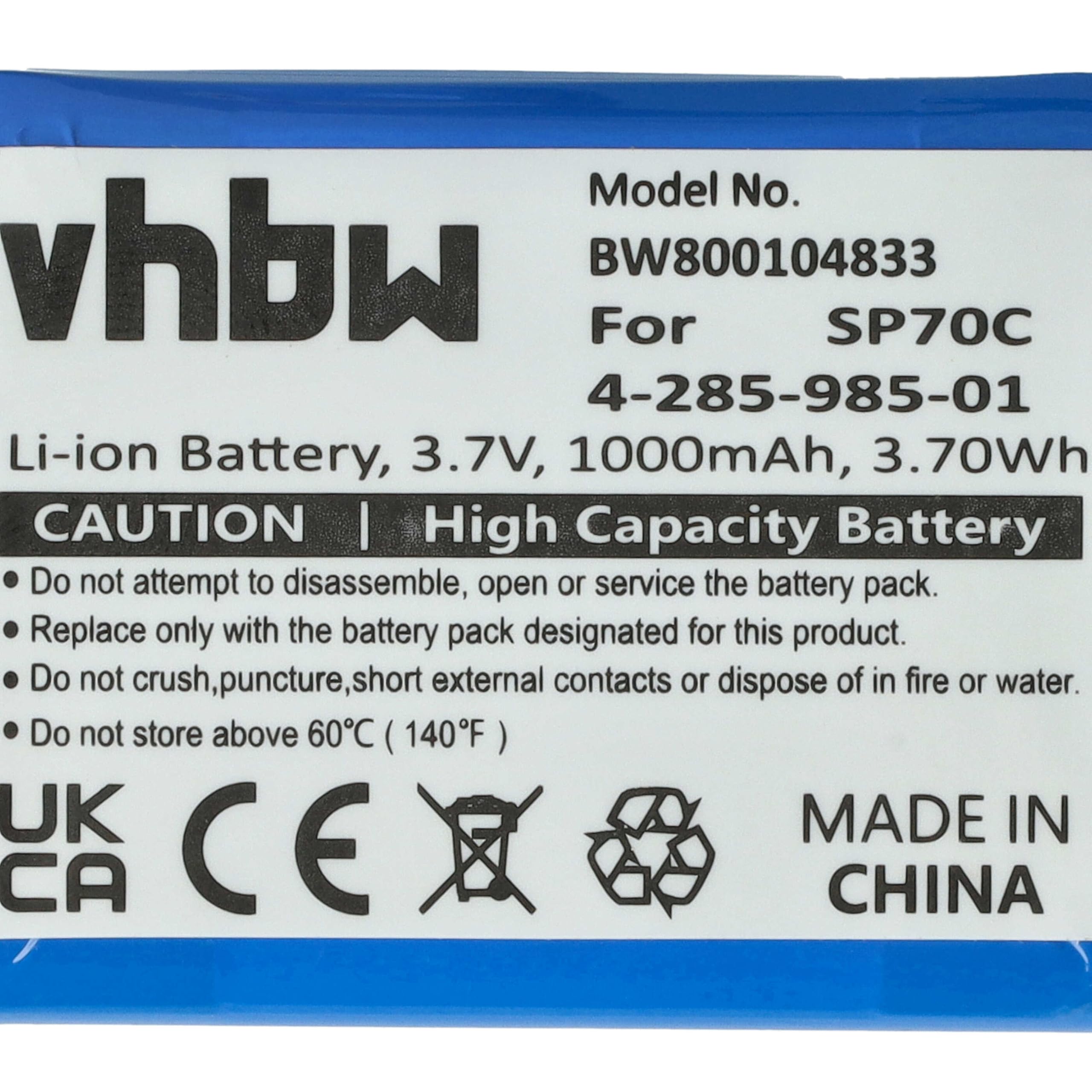 vhbw Batería Compatible con Sony Pulse Wireless Headset 7.1 Consola (1000mAh, 3,7V, Li-Ion)