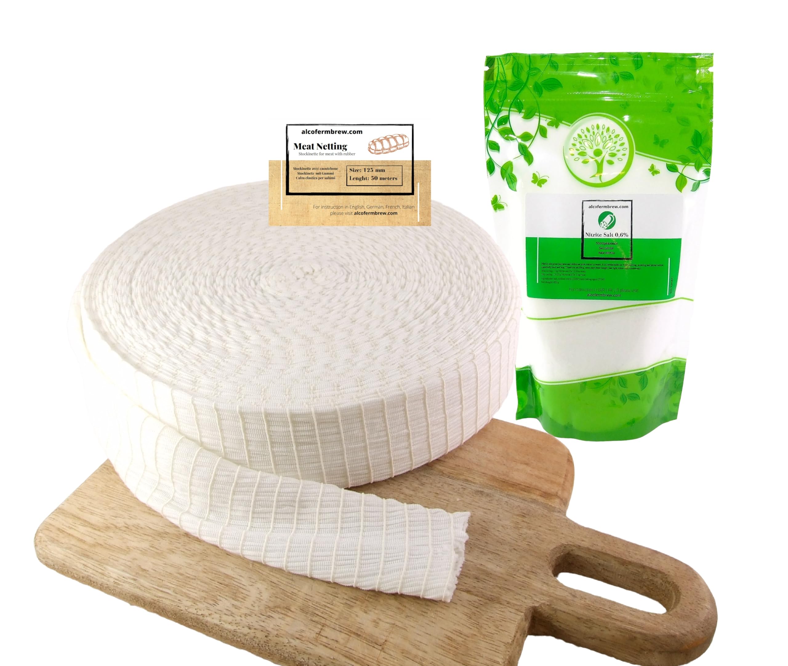 Media Cárnica 125 mm / 50 m + Sal de Curado 0,6% 400 g – Para Carnes Ahumadas, Asadas y Cocidas