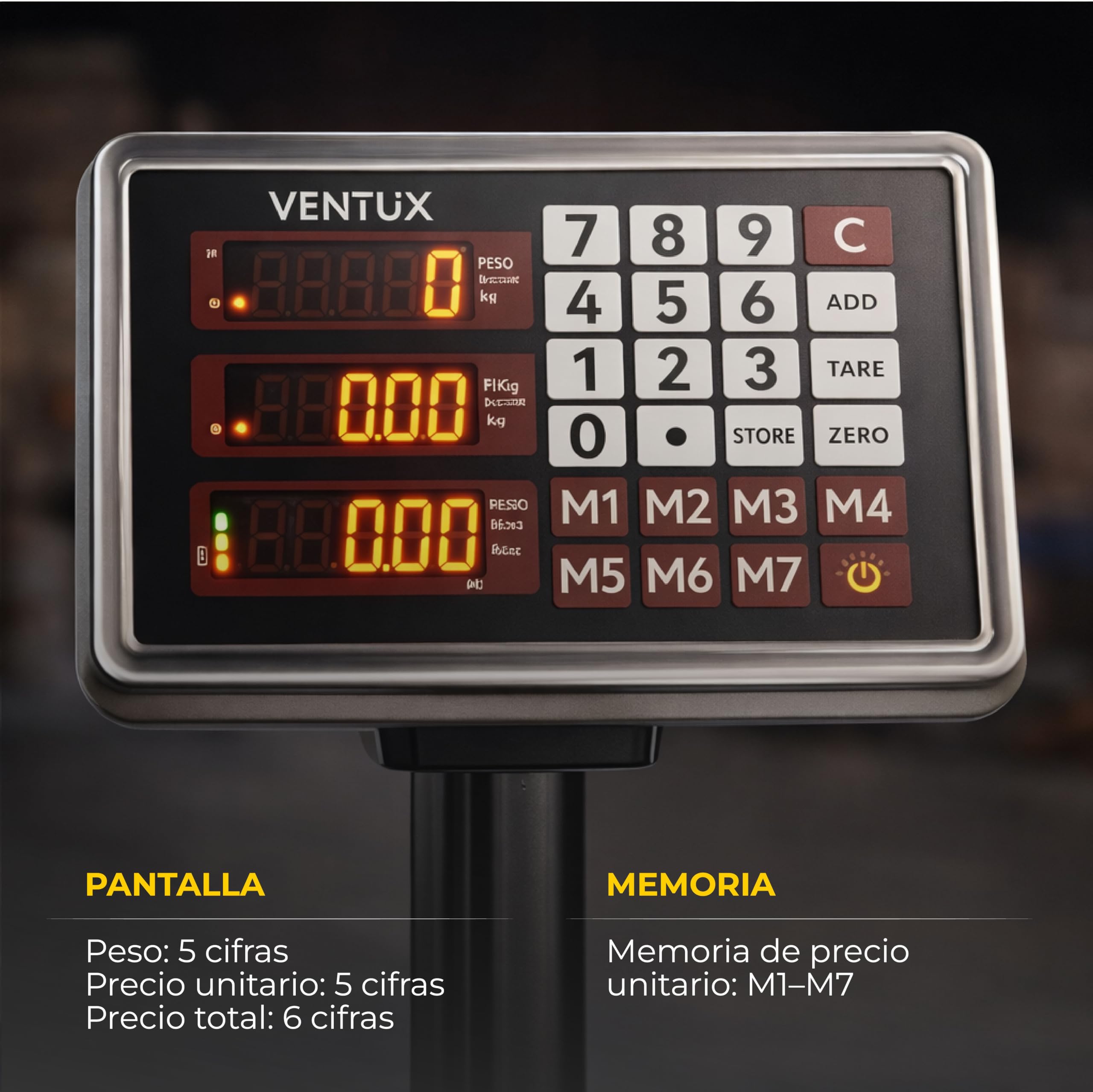 Báscula electrónica de suelo 300 kg | división 50 g | pantalla lcd | memoria para 7 precios | batería recargable y corriente | plataforma antideslizante | báscula industrial y comercial