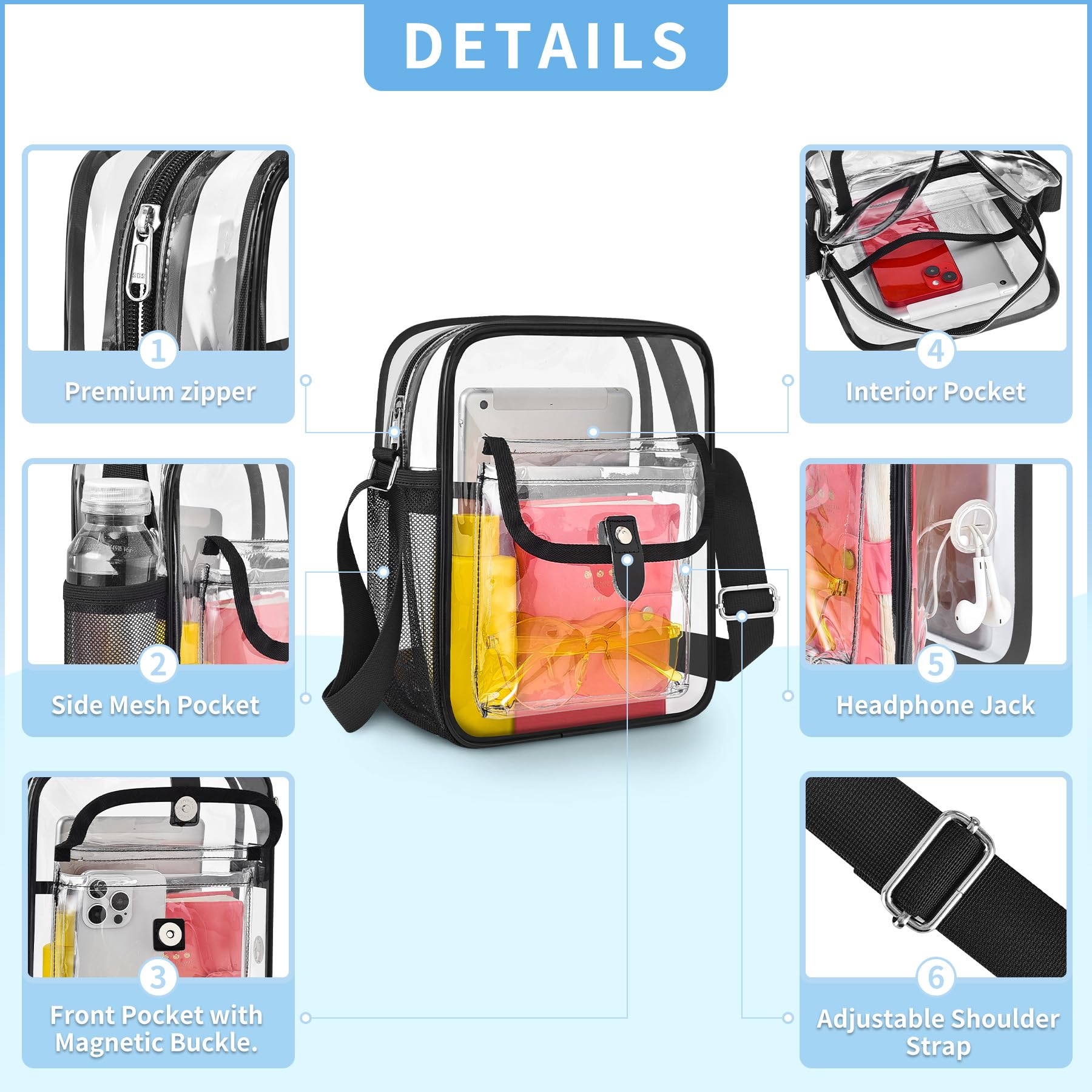 Snapklik.com : SPODEARS Clear Bag Stadium Approved 12x6x12 Clear Purses ...