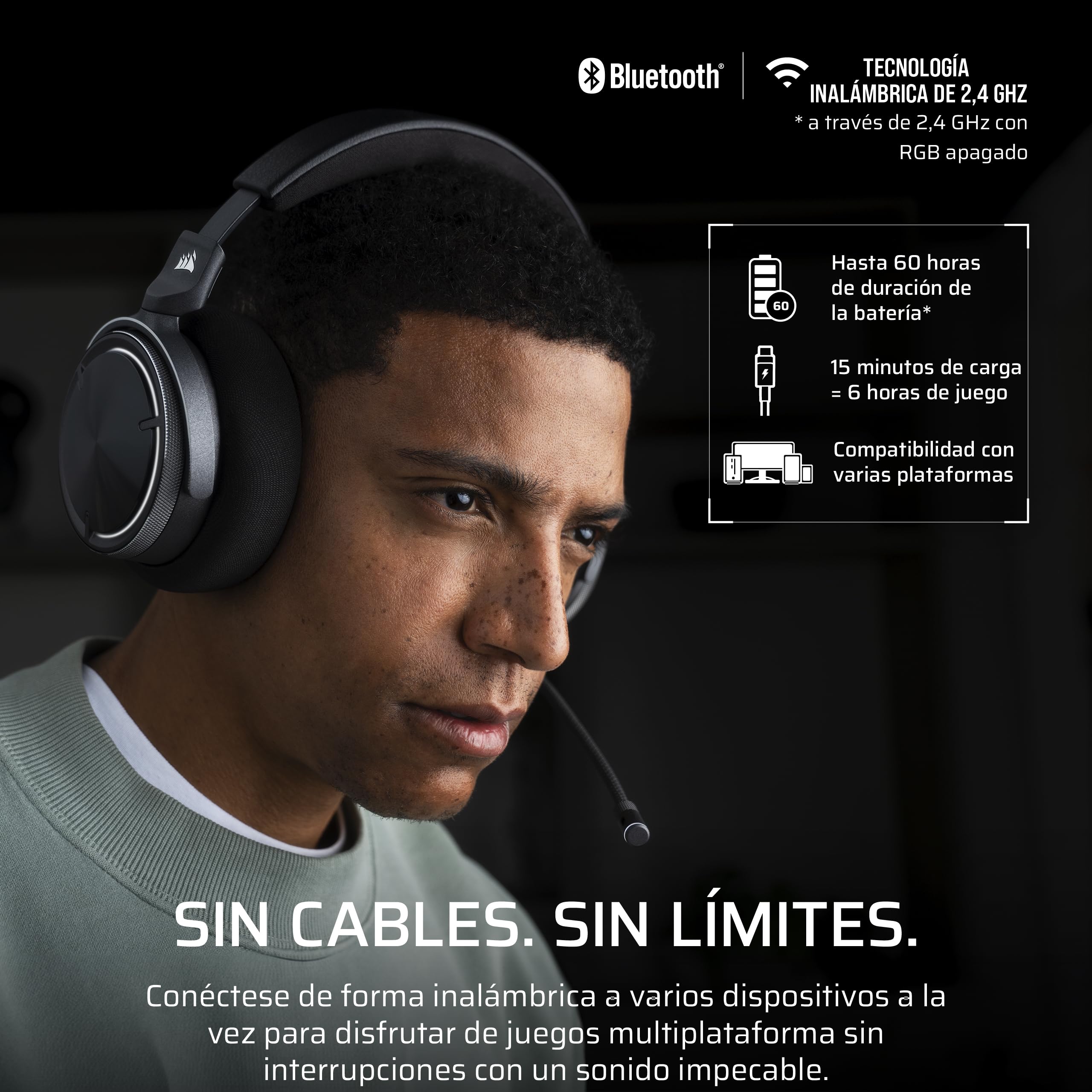 Corsair Virtuoso MAX Wireless para Xbox Auriculares para Juegos – Carbono | Bluetooth, Dolby Atmos, Cancelación Activa del Ruido, Micrófono de Calidad Broadcast, para Xbox, PC, Mac