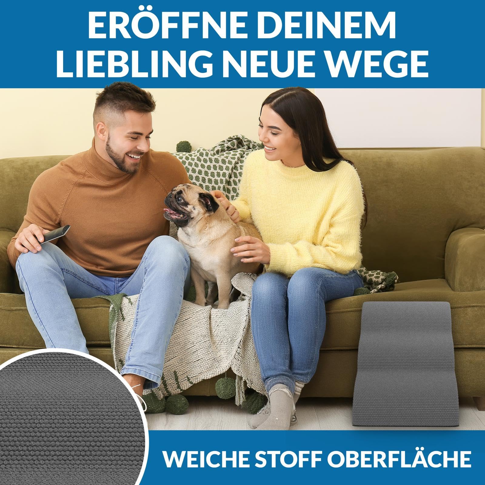 Hundetreppe 3 Stufen, 40 cm hoch, Hochdichter Schwamm Haustiertreppe Hundetreppe für kleine Hunde, rutschfest Tragbar Hunderampe Katzentreppe mit Waschbar Plüschbezug für Sofa Betten