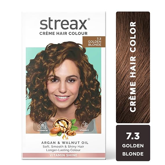 Streax Creme Hair Colour 7.3 Golden Blonde Hair Color Kit 60g / 2.12 oz | With Developer, Conditioner & Gloves