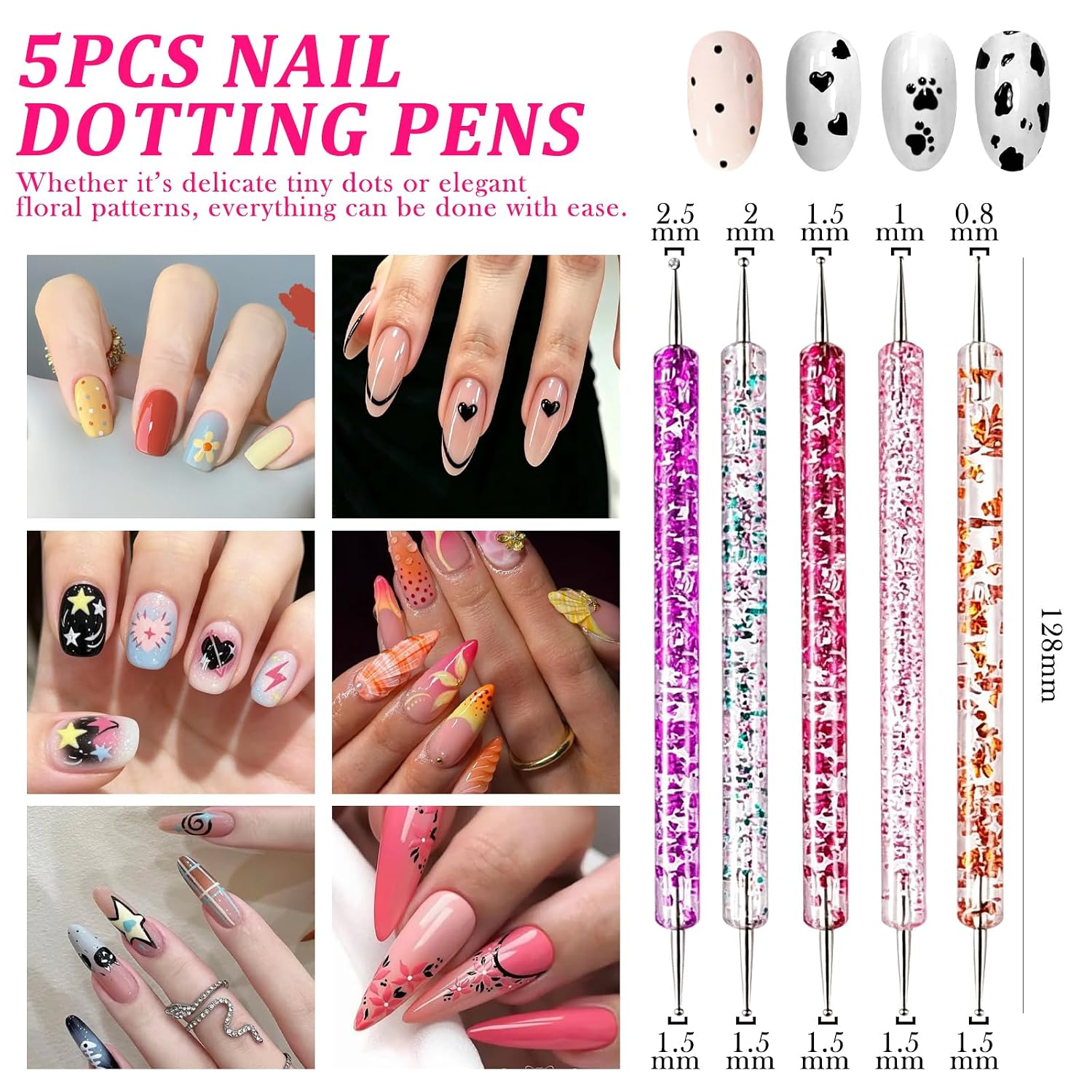 Nail Art Design Kit Press On Tools with Nail Brushes Set Beginner