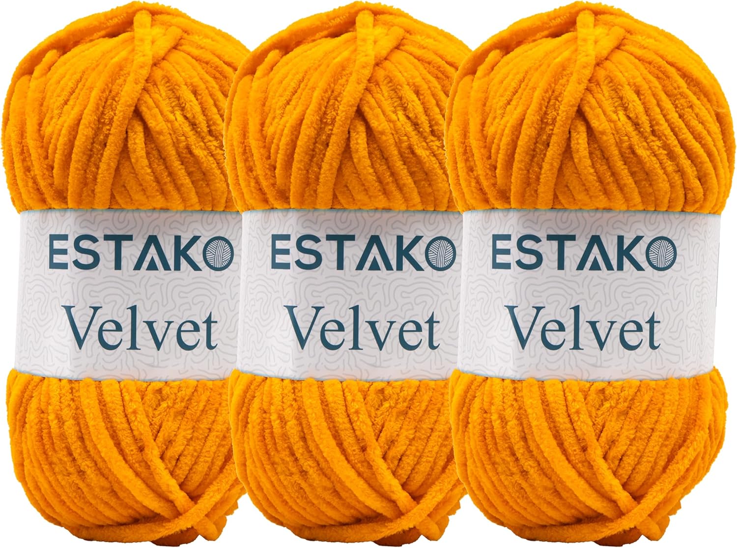 Estako Velvet (3- Skeins Pack) Chenille Blanket amigurumi Yarn for Crocheting and Knitting Super Bulky 3x100 gr (3x132 yds) (1740 - Apricot)