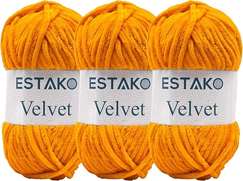 Miniatura 22 de Estako Velvet (Paquete de 3 madejas) Hilo de Chenilla para Amigurumi para Crochet y Tejido Súper Grueso 3x100 gr (3x120 m) (1110 - Blanco)