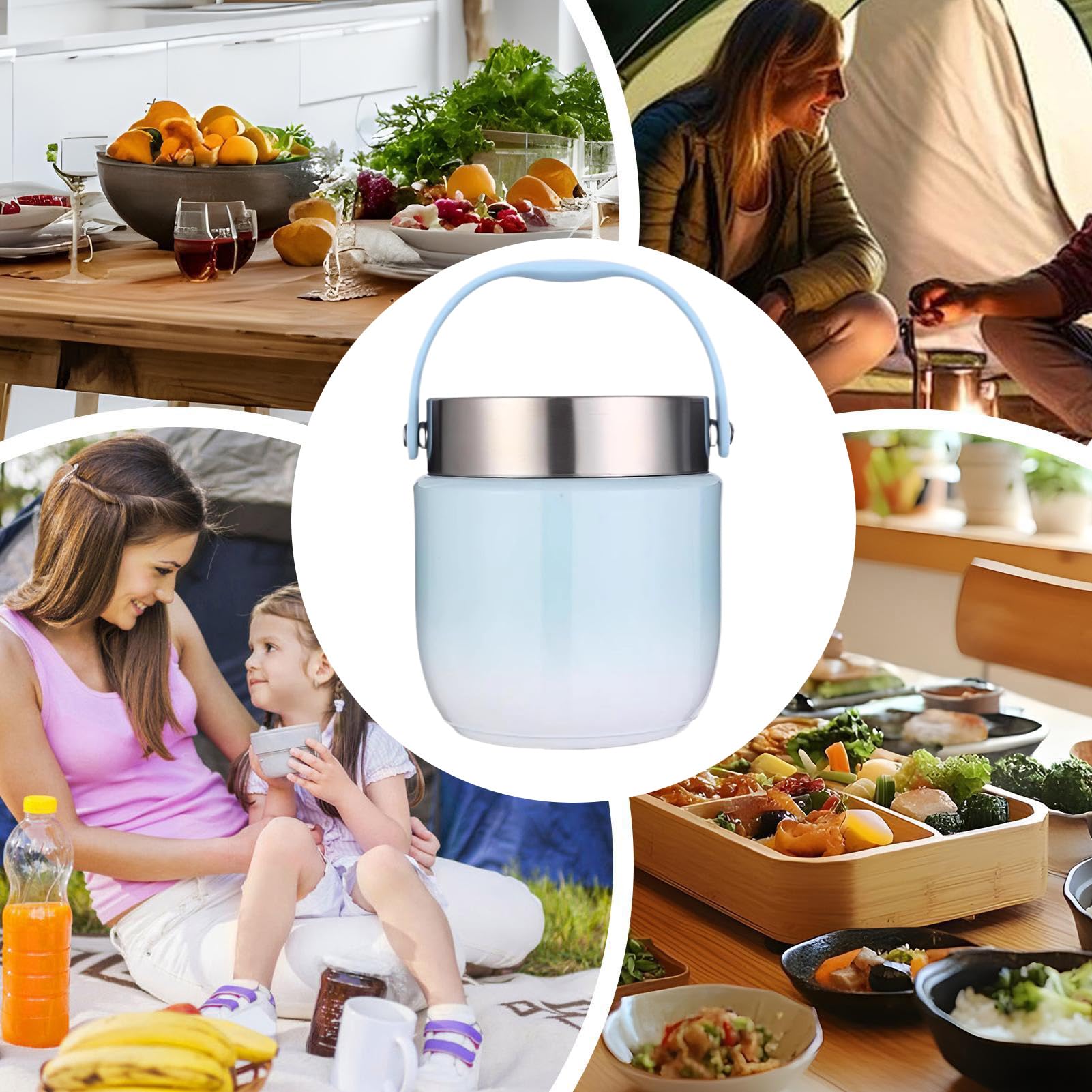 Contenedor Térmico Para Almuerzo Caliente Tarro Térmico Antifugas 1200ML | Fiambreras Térmicas para Comida para Picnic Playa Camping Viaje Oficina Escuela y