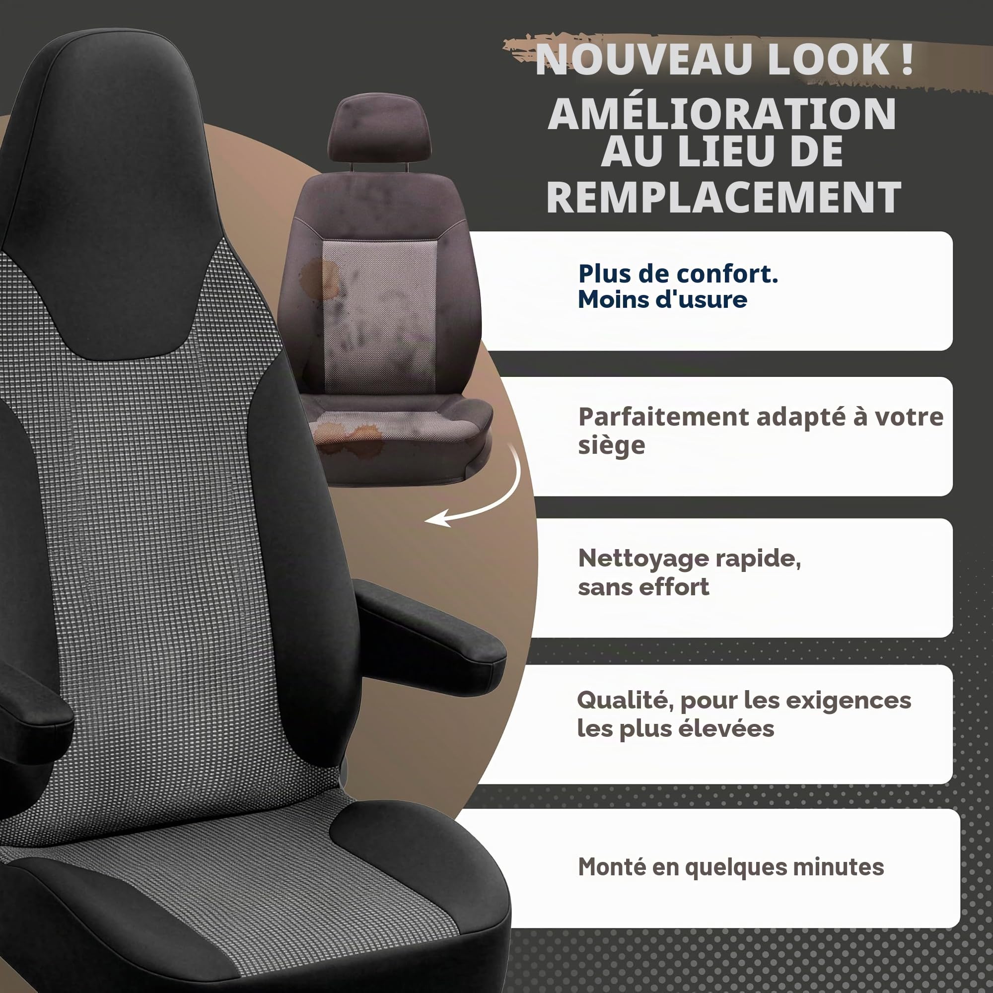 WALSER Housse siège camping-car, 1 housse siège pilote + 2 housses accoudoirs, protection universelle pour sièges pivotants type Fiat Ducato, Pössl, Knaus, Adria, Carthago