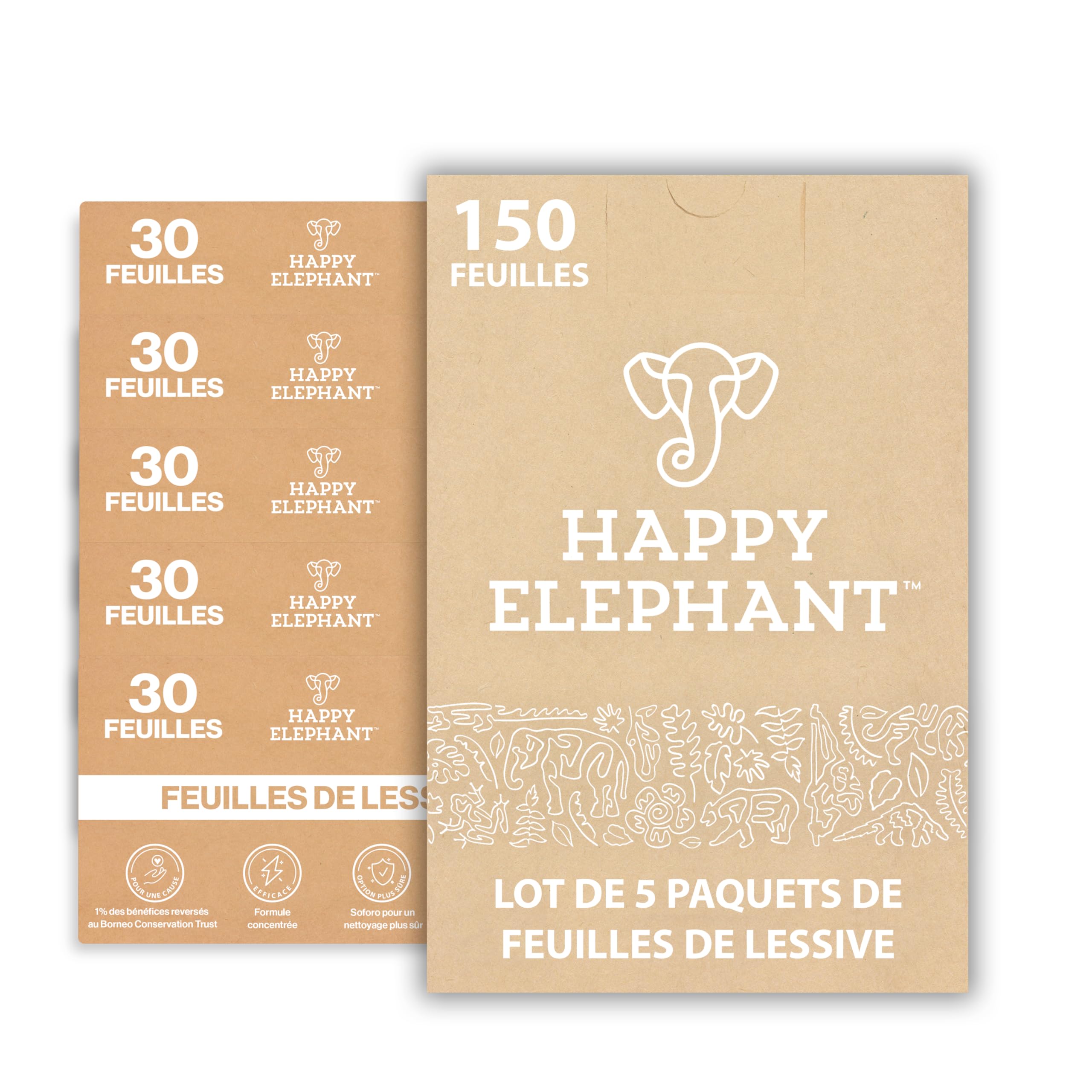 Feuilles Lessive Ecologique Ultra-Concentrée - Feuille Lessive Sans Plastique et Sans Parfum - Machine à Laver & Main - Format Compact Idéal en Voyage - Happy Elephant (5)