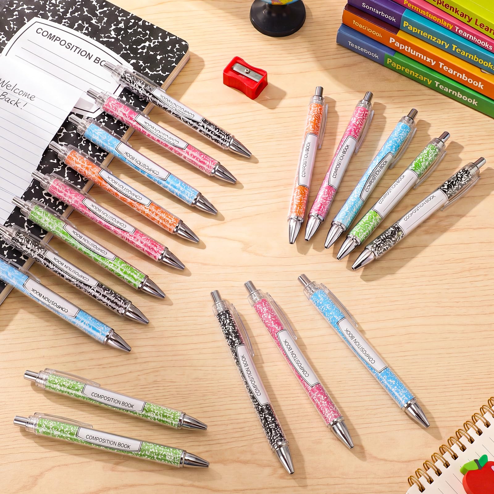 Dispowreath 50 szt. długopisów Welcome Back to School Bulk Ballpoint Pens First Day of School Composition Notebook Style Party Favors czarny atrament wkład do nagród w klasie