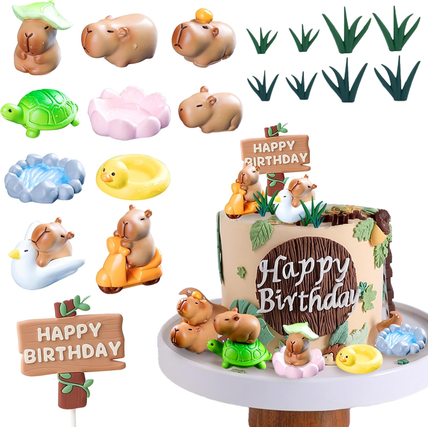 Mini Capy Figures Decorations - 19pcs Miniature Cute Capy Figurine Scene Toys, Cartoon Cake Topper Decor, Resin Tiny Animals Model Ornament for Fairy Garden Dollhouse Birthday Party