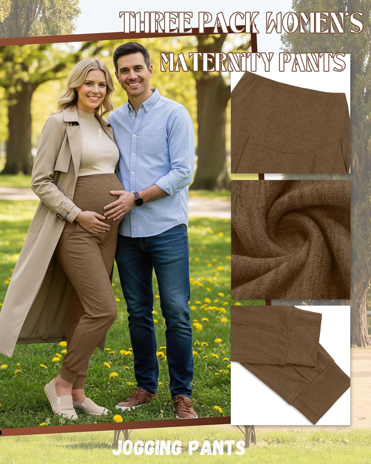 3 Pack Women's Maternity Pants Over The Belly Pregnancy Joggers Stretchy Loose Lounge Sweatpants with Pockets - Image 6