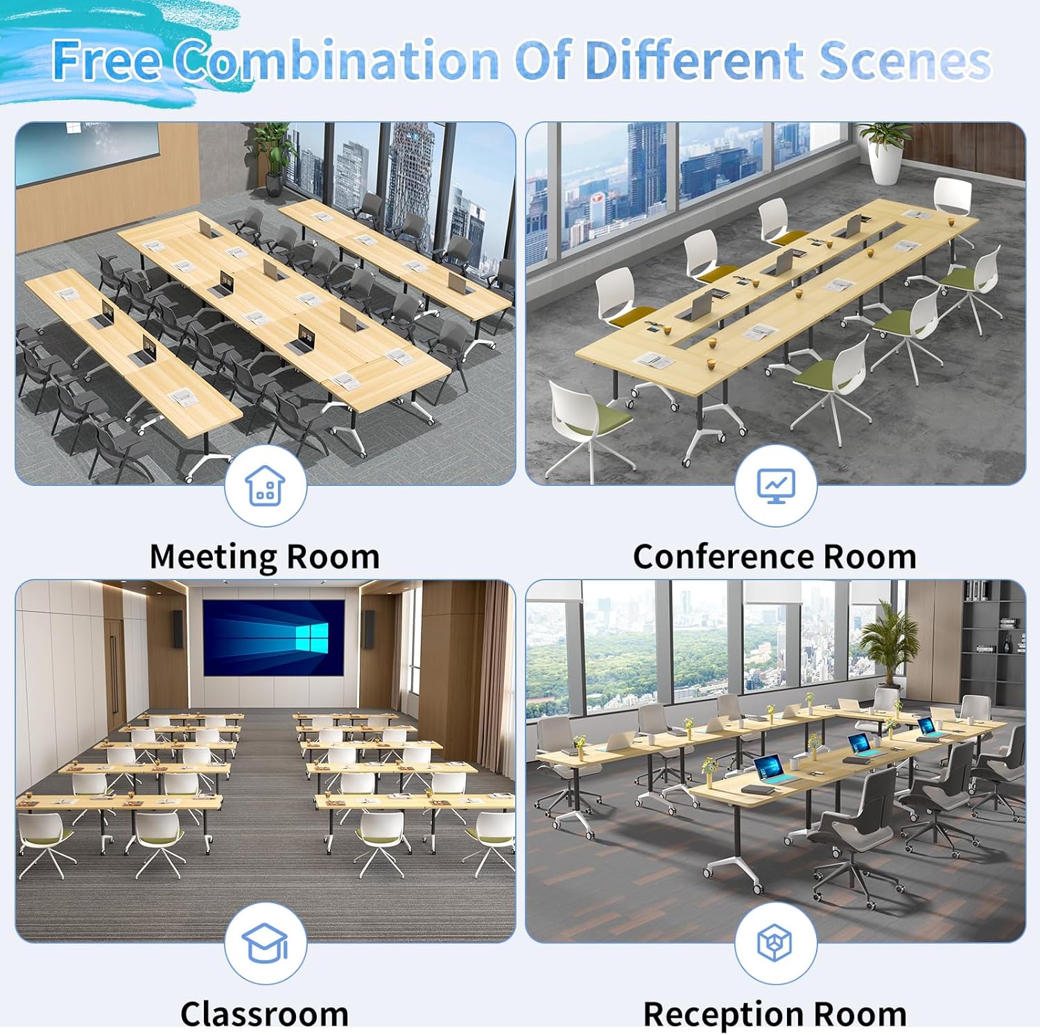 6 Pack Conference Table,Folding Conference Tables with Wheels,Modular Meeting Table,Mobile Seminar Training Tables for Office, Classroom