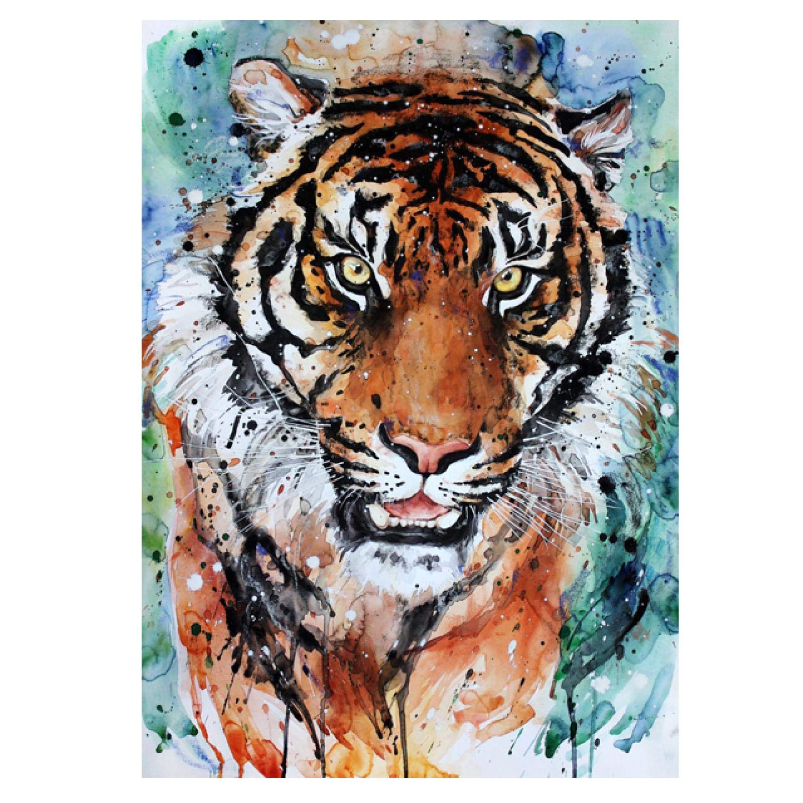 Amazon｜キャンバス上の抽象的なタイガーアート油絵カラフルな動物の
