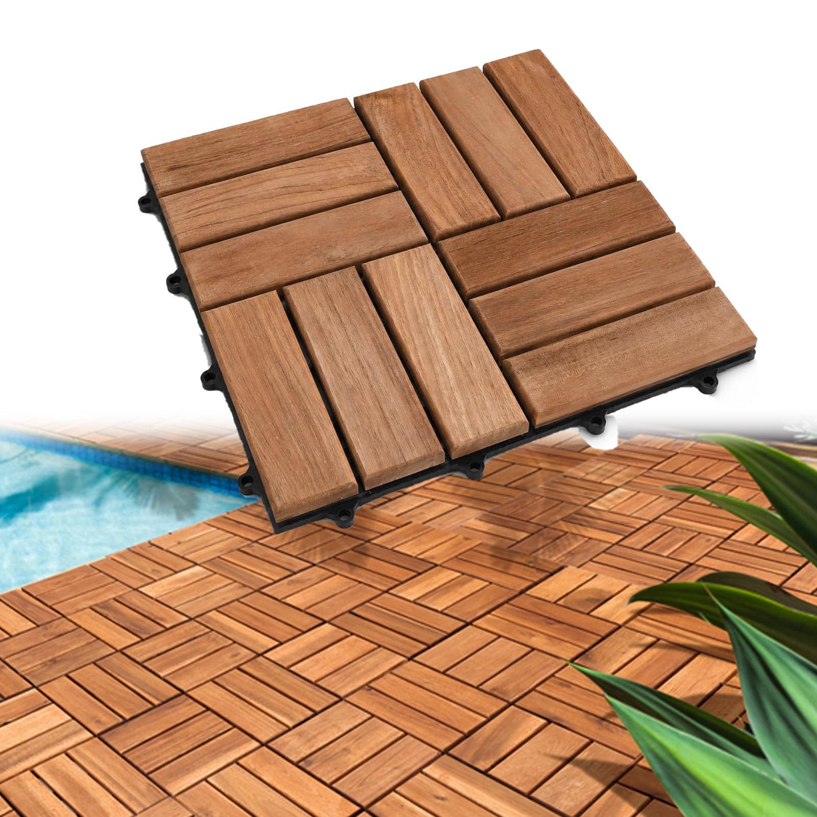 Pavimentazione a Incastro 30x30 cm 12-Slat-33pc | Pavimento per esterni in legno di acacia con sistema a incastro (click), resistente agli agenti atmosferici