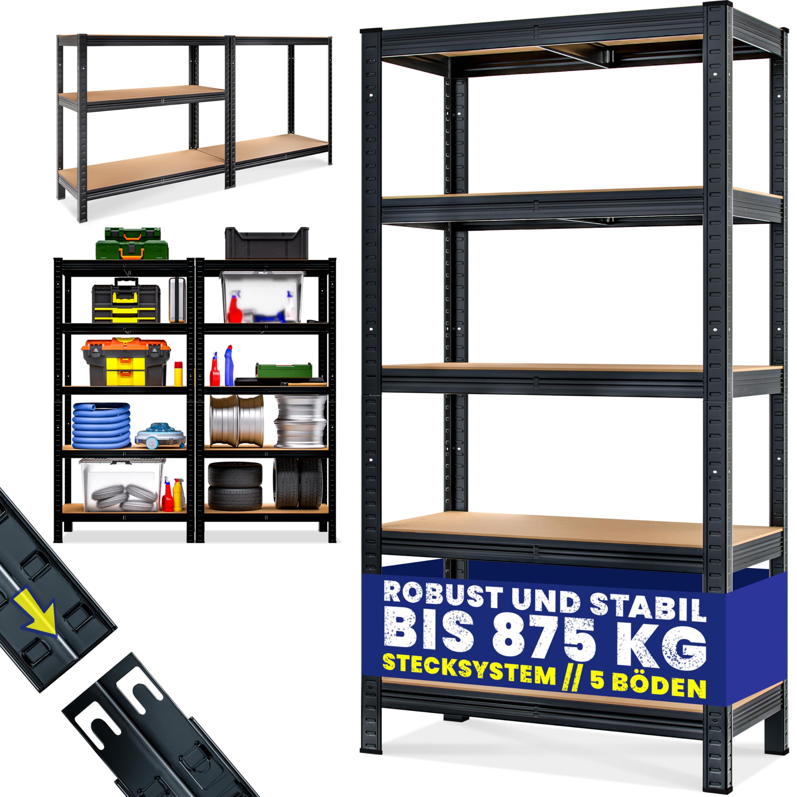 Monzana® Estantería Almacenaje Metálica 875Kg 180x90x40cm Cargas Pesadas Taller 5 Estantes MDF