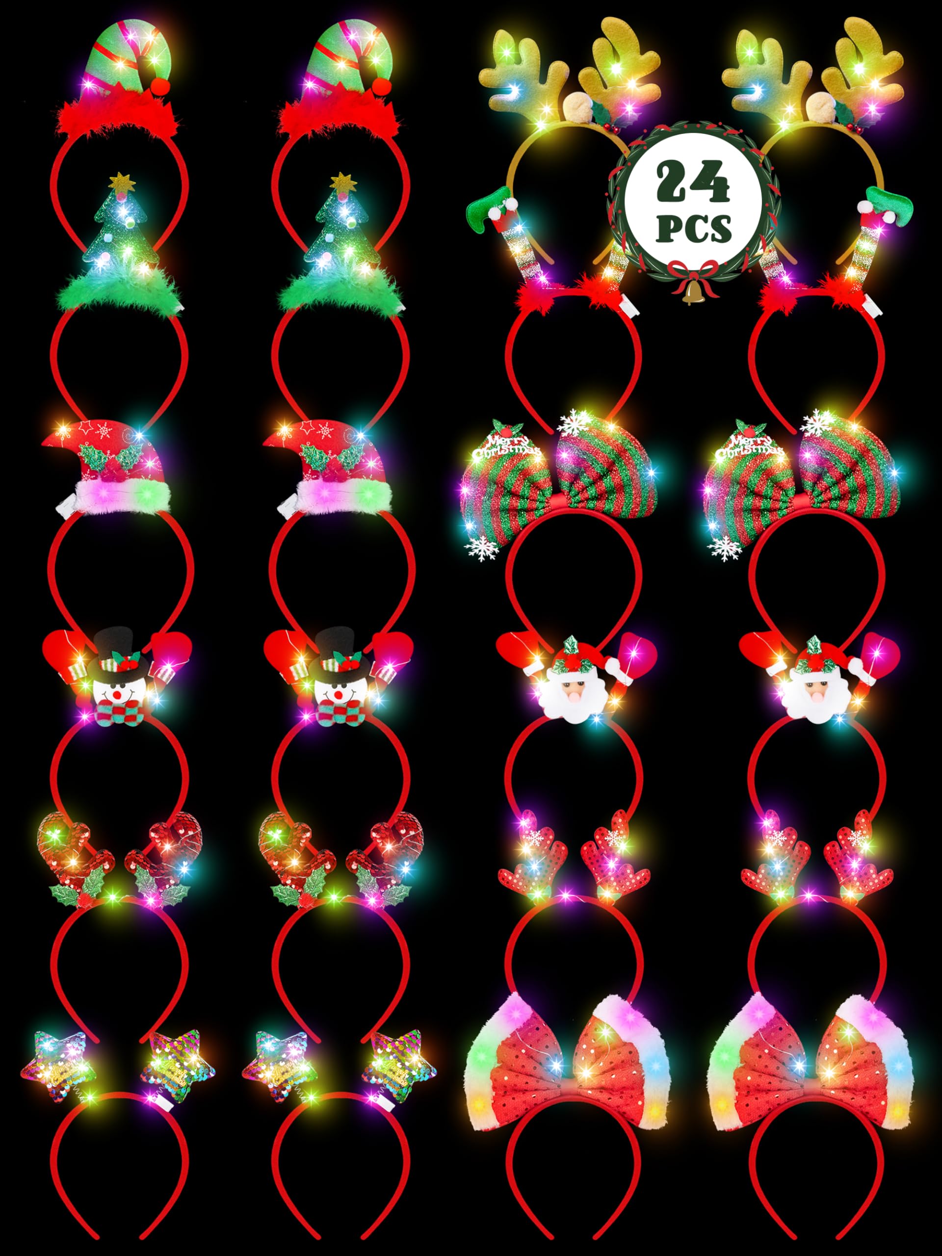 12PCS Christmas Headband, Christmas Light Headband, Christmas Party Favors Xmas Accessories for Xmas Decorations