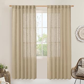 LAMIT Light Filtering Linen Curtains 78 inch for Bedroom, Semi Sheer