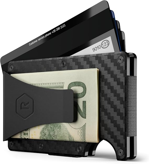 The Ridge Wallet for Men - Slim Minimalist Compact Wallet and Card Holder, RFID Protected Front Pocket Wallets for Men with Integrated Money Clip (Carbon Fiber 3K)