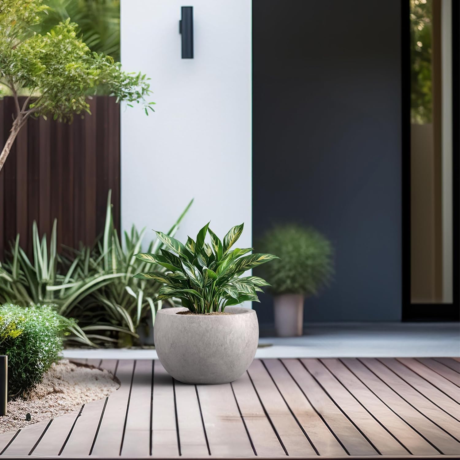 Kante 19.9" Dia Round Concrete Planter, Outdoor/Indoor Large Bowl Plant Pots with Drainage Hole and Rubber Plug for Garden Patio Balcony Home, Light Gray - Image 4