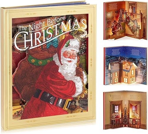 The Night Before Christmas - Libro emergente, juego de juguetes de Papá Noel, ilustración 3D con luz y sonido, libro de cuentos de música de