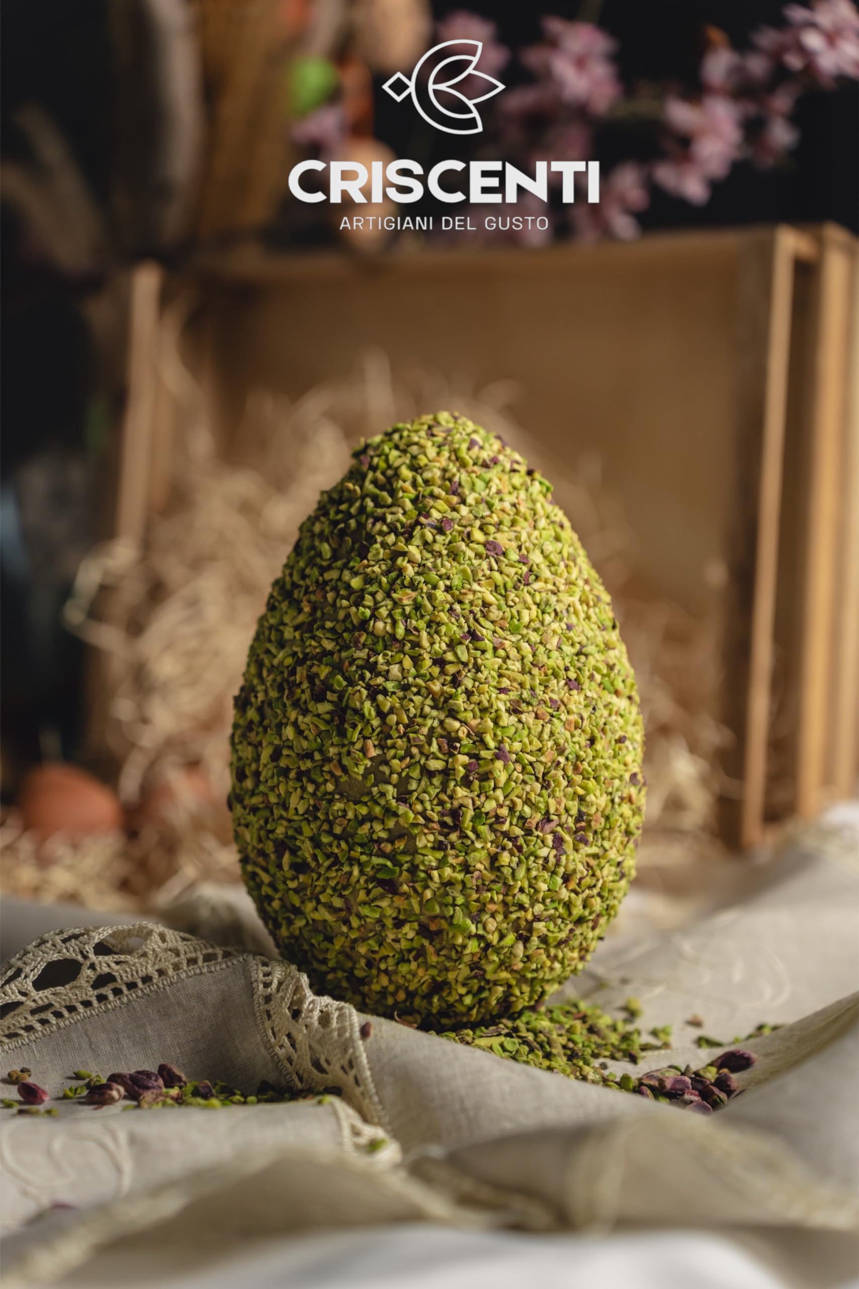 Uovo di Pasqua ARTIGIANALE (450 GR) di CIOCCOLATO AL PISTACCHIO e GRANELLA di PISTACCHIO. Con SORPRESA made in Sicily all'interno dell' elegante scatola.